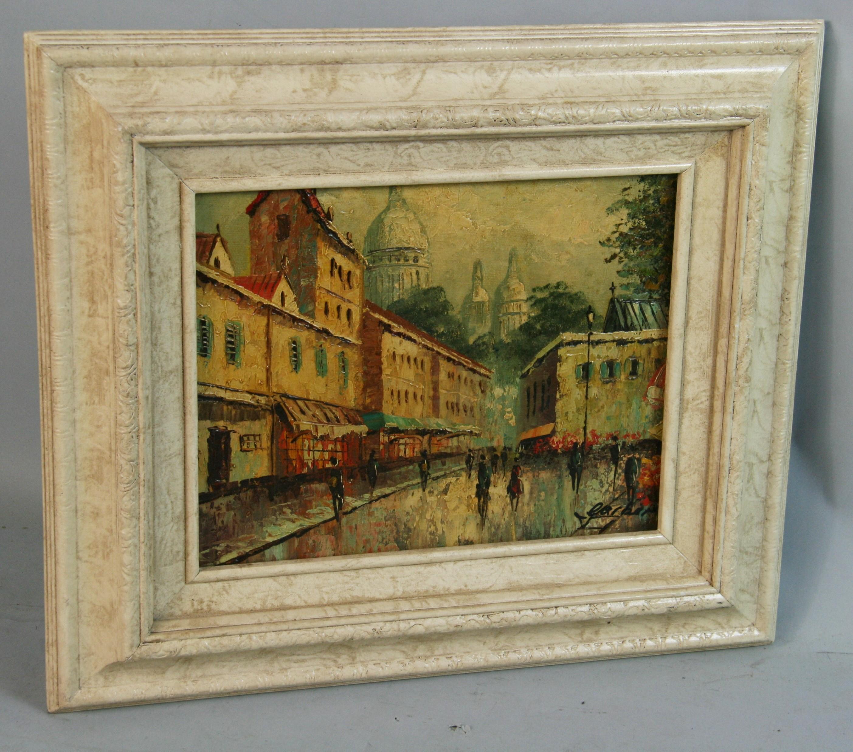 Vintage Montmartre Parigi Impressionista  Paesaggio ad olio anni '50 - Figurative Painting Marrone di Unknown