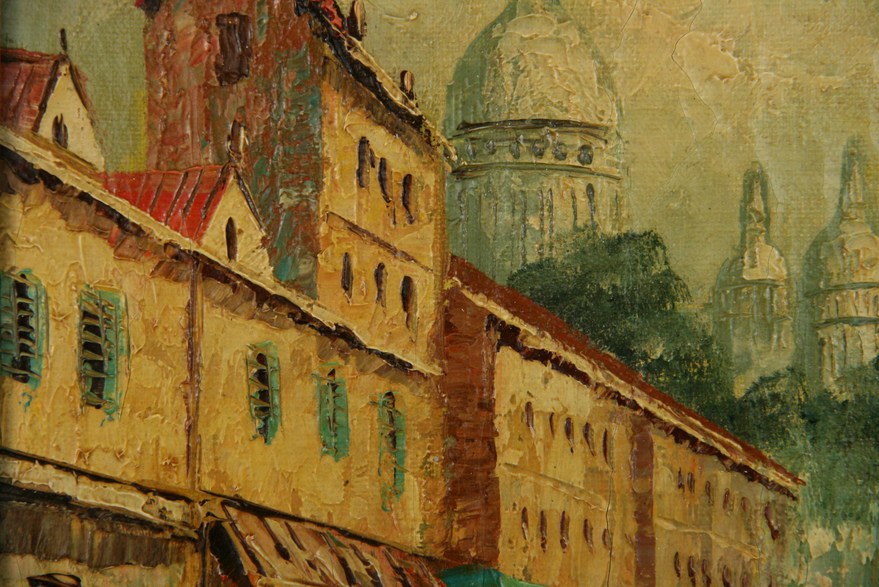 Vintage Montmartre Parigi Impressionista  Paesaggio ad olio anni '50 in vendita 2