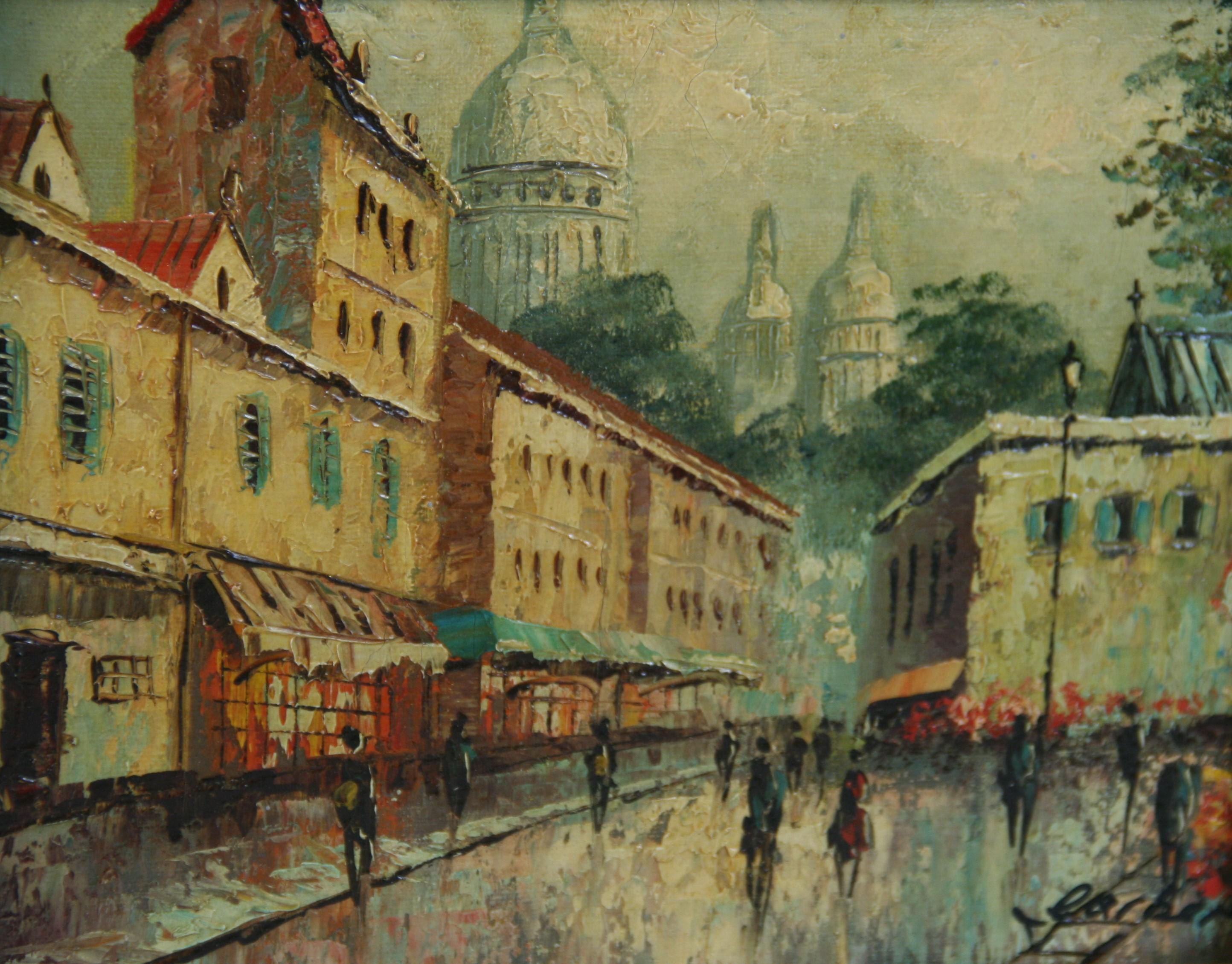 Vintage Montmartre Parigi Impressionista  Paesaggio ad olio anni '50 in vendita 3