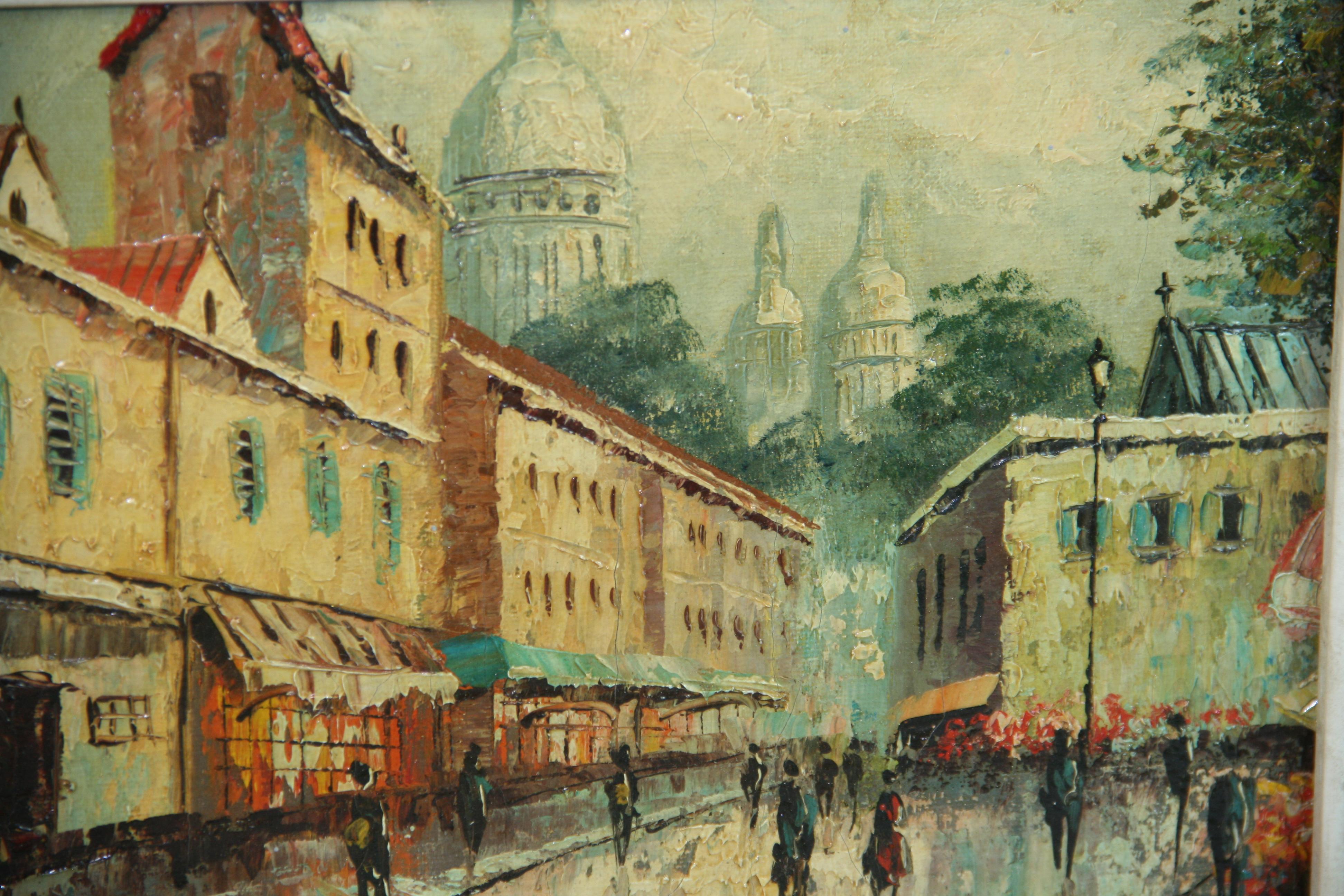 Vintage Montmartre Parigi Impressionista  Paesaggio ad olio anni '50 in vendita 4