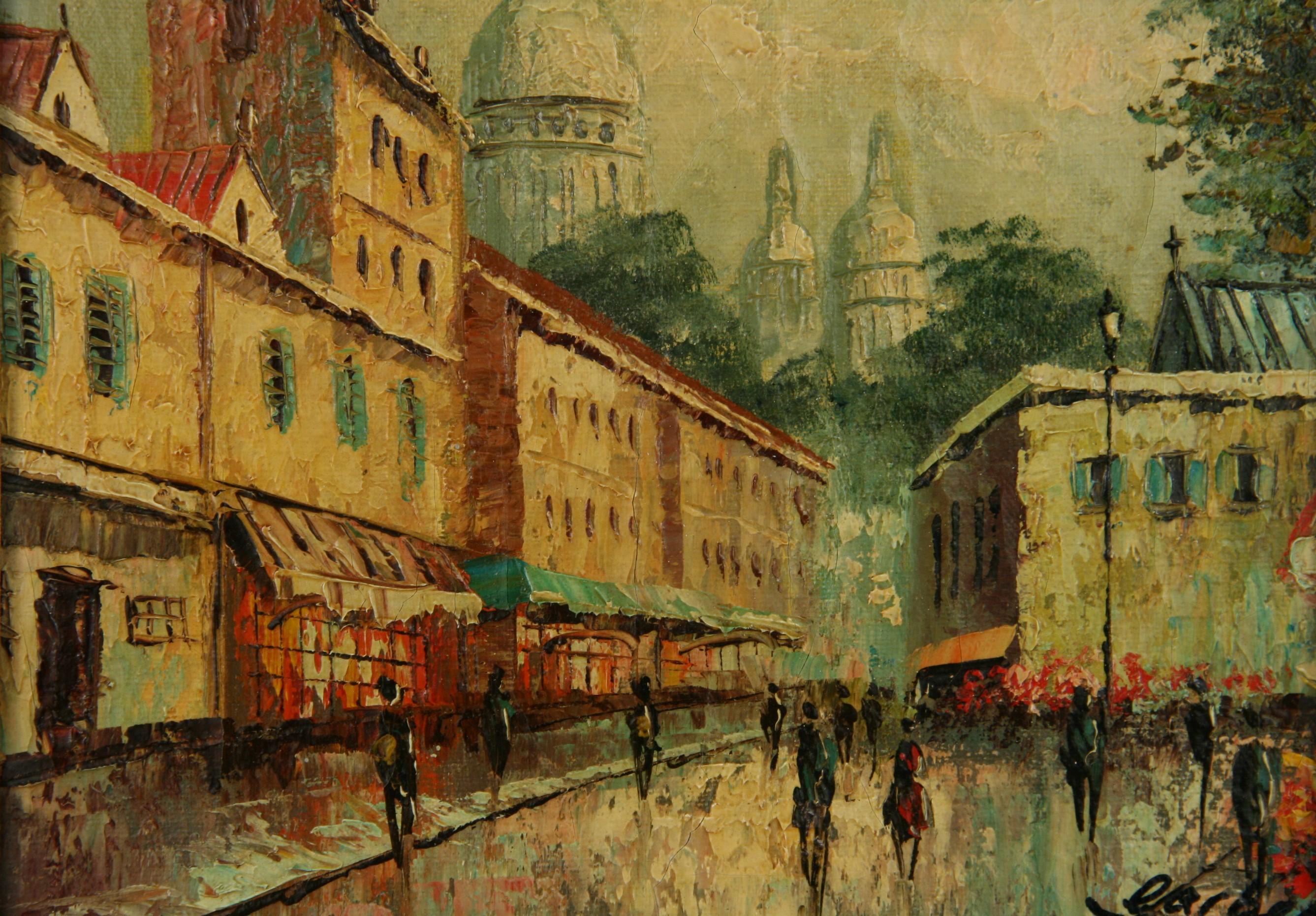 Figurative Painting di Unknown - Vintage Montmartre Parigi Impressionista  Paesaggio ad olio anni '50