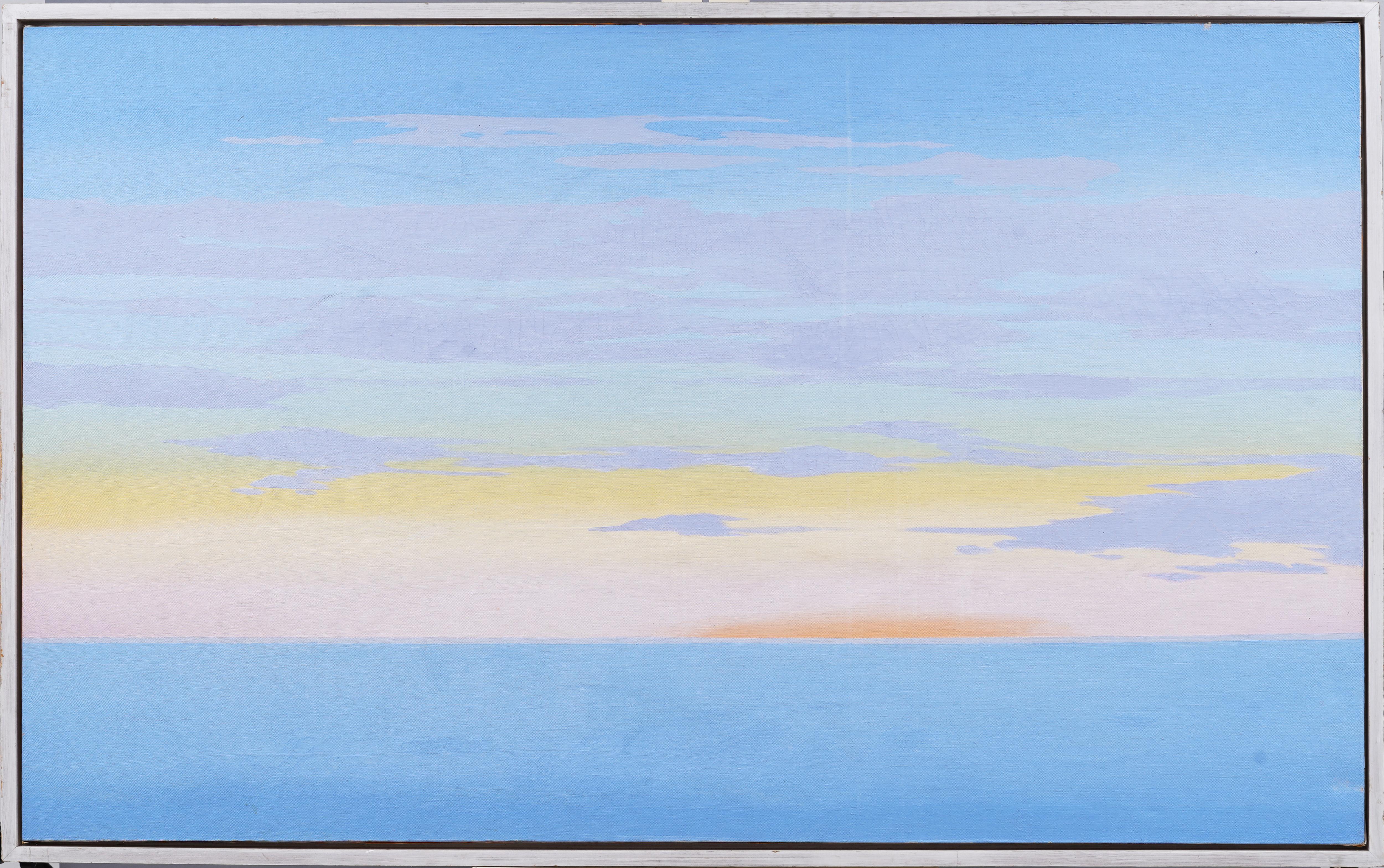 Vintage Monumental Atmosphärischer Sommer Strand Sonnenuntergang Gerahmtes Modernes Ölgemälde – Painting von Unknown