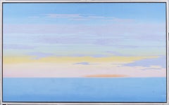 Vintage Monumental Atmospheric Summer Beach Sunset Peinture à l'huile moderne encadrée