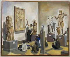 Vintage "Museum Field Trip" Original Oil Painting by A. Player C.1986