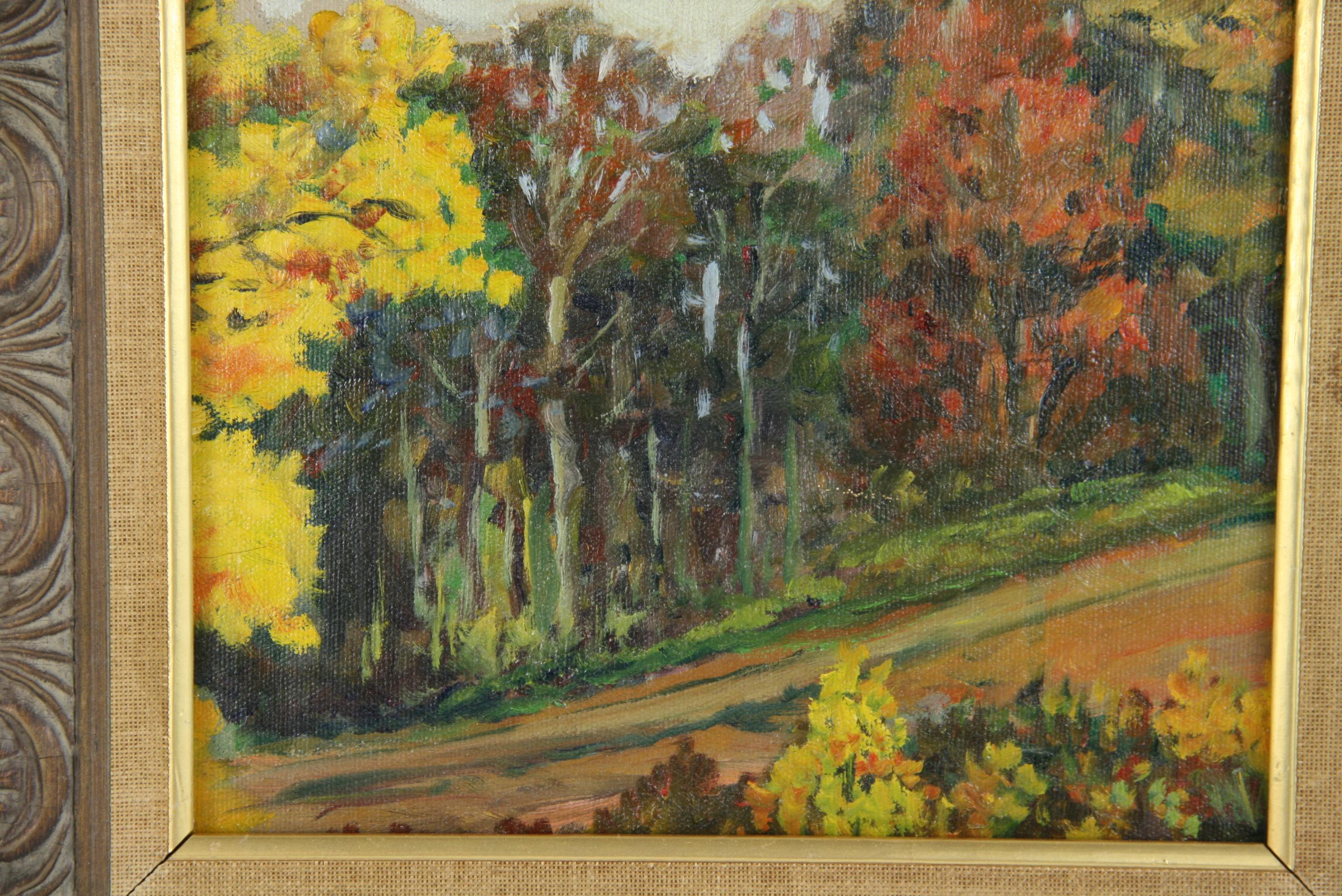 Campagna vintage del New England   Paesaggio dipinto a olio anni '50 - Landscape Painting Marrone di Unknown