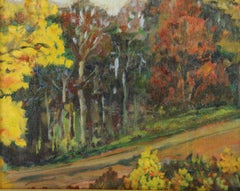 Campagna vintage del New England   Paesaggio dipinto a olio anni '50