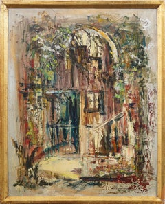 Vintage New Orleans Courtyard Framed Impressionist Signed Oil Painting
