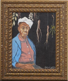 Vintage New Orleans Creole Chef Modernist Portrait Framed Oil Painting