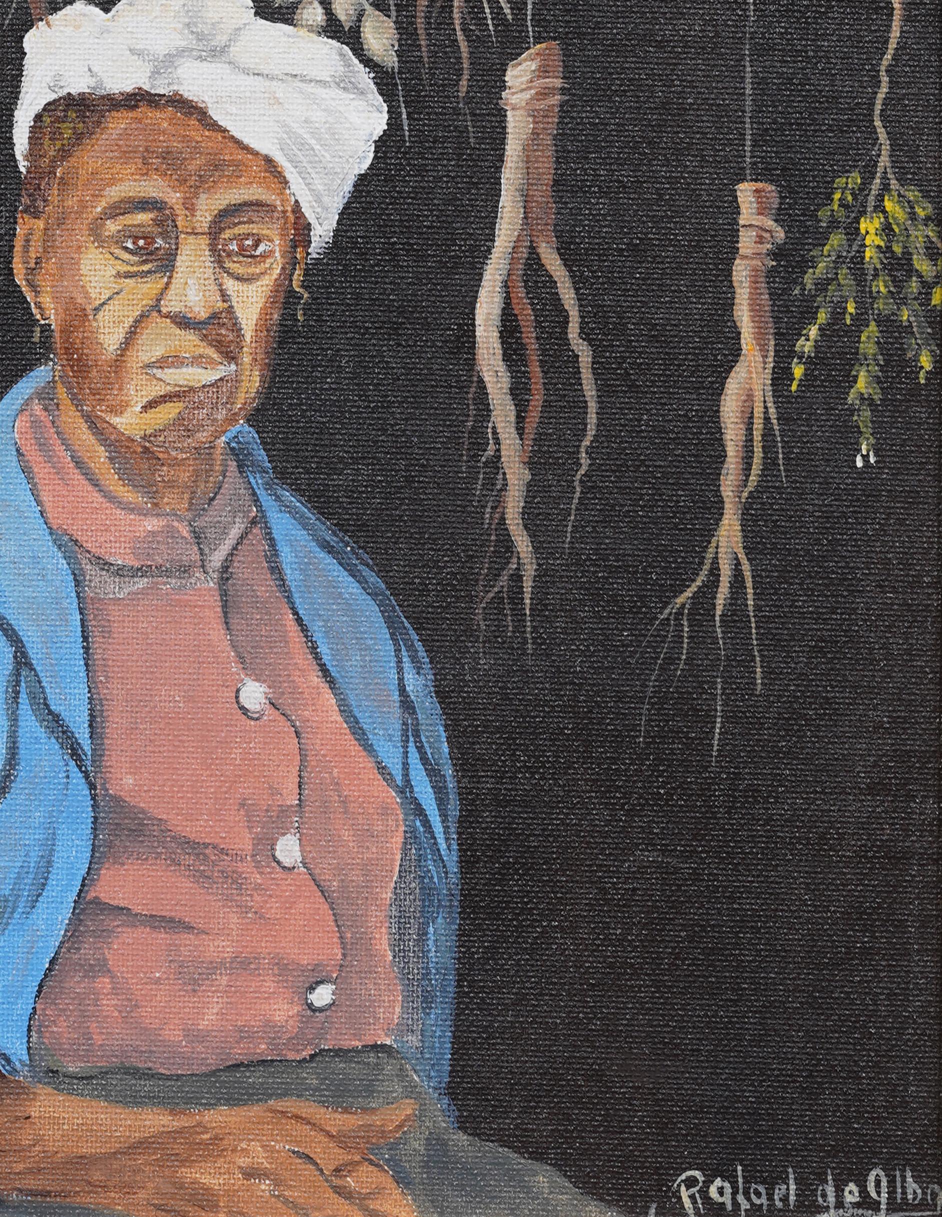 Vintage New Orleans Creole Chef Modernist Portrait Framed Oil Painting 1