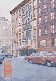 Vintage New York Urban Street Scene Realist Painting '70's