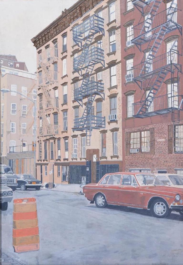 Unknown - Vintage New York Urban Street Scene Realist Painting '70's For Sale at 1stdibs