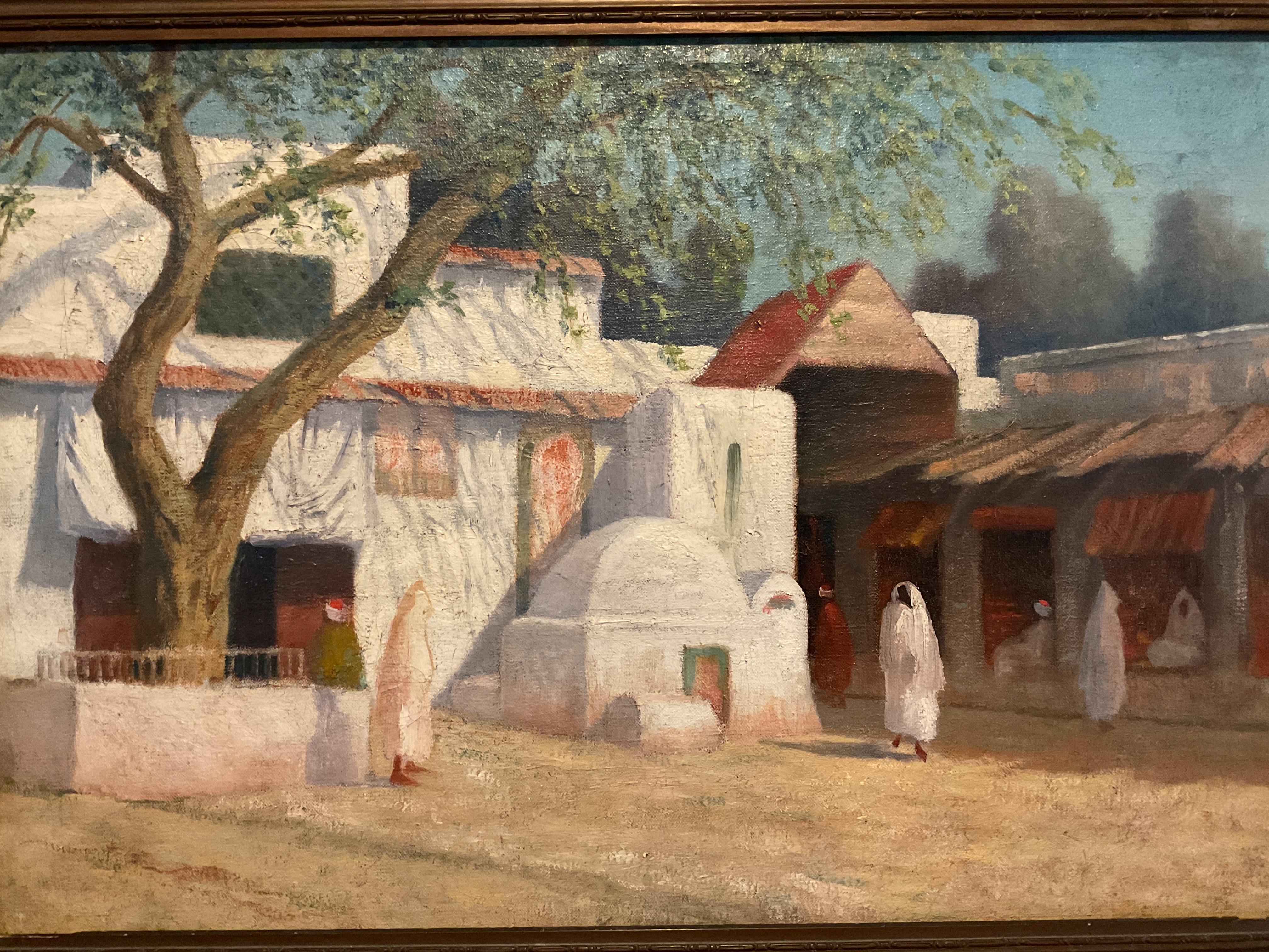 Vintage North African Market Oil on Canvas, ca 1930’s - Painting by Unknown