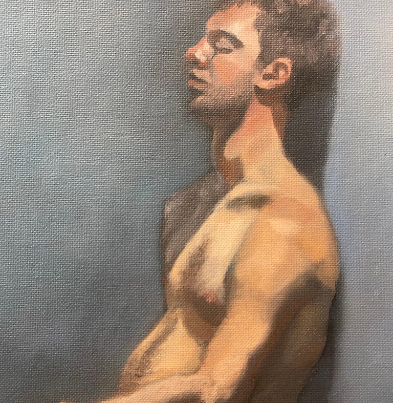 Vintage Nude Male Oil Painting - Brown Nude Painting by Unknown