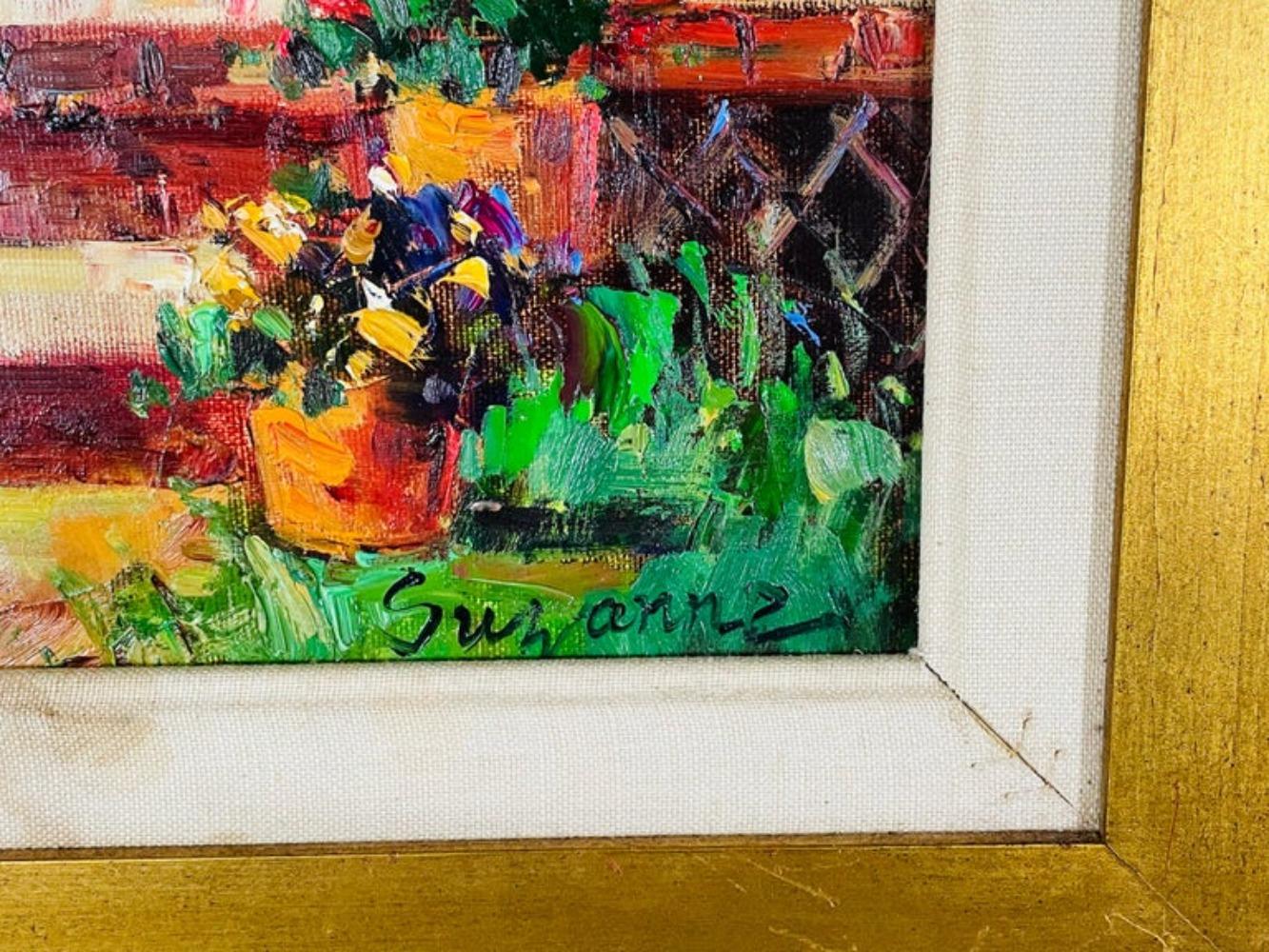 Ölgemälde auf Leinwand von Künstler in vergoldetem Rahmen, Gemälde einer Wohnungstür, signiert im Angebot 1