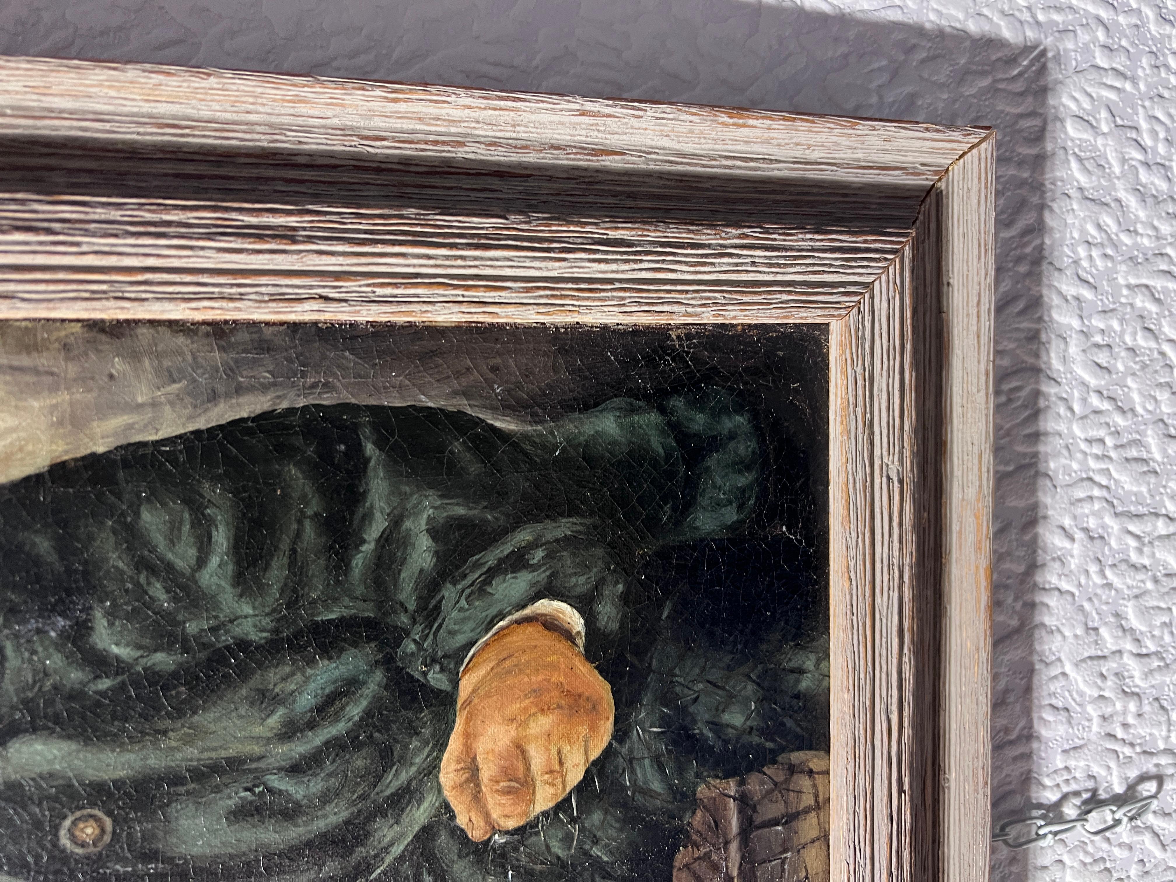 Ölgemälde auf Leinwand, Vintage, Porträt eines Fischers, gerahmt, unsigniert im Angebot 2