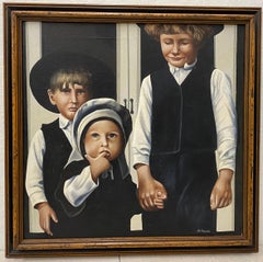 Vintage Oil Painting "Amish Children" by A. Hinck