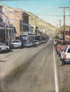 Vintage Oil Painting California Sierra Foothills Town by D. Grech c.1997
