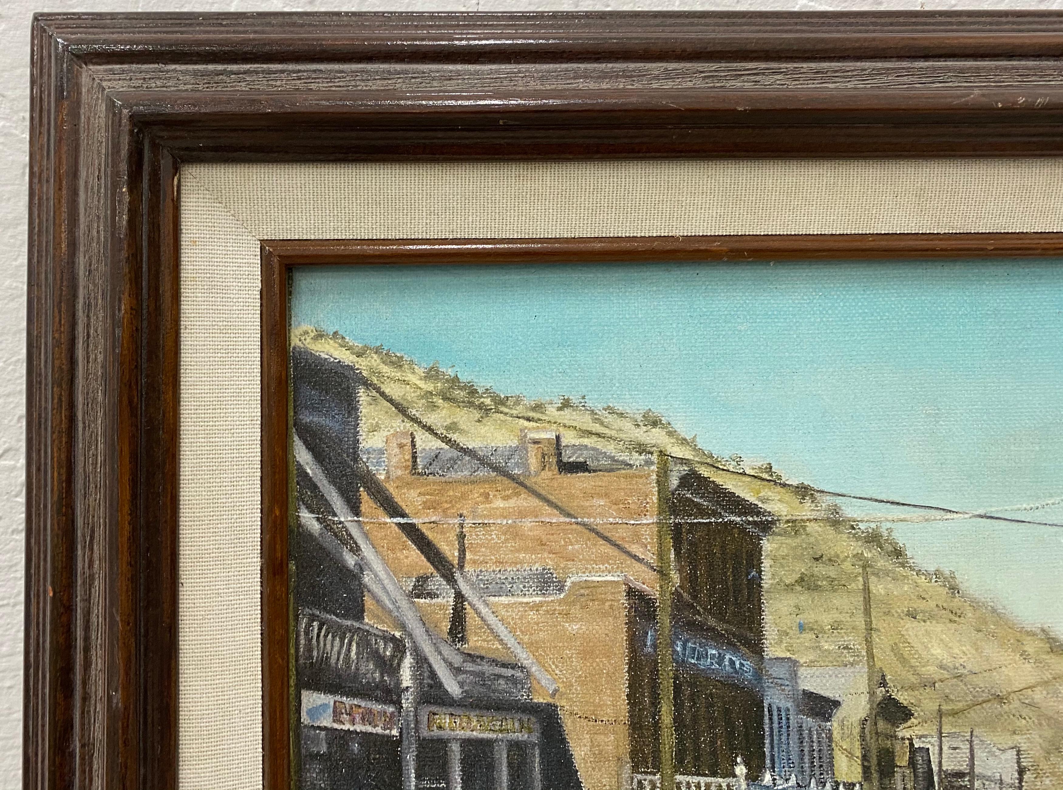 Vintage Oil Painting California Sierra Foothills Town by D. Grech c.1997 - Brown Landscape Painting by Unknown