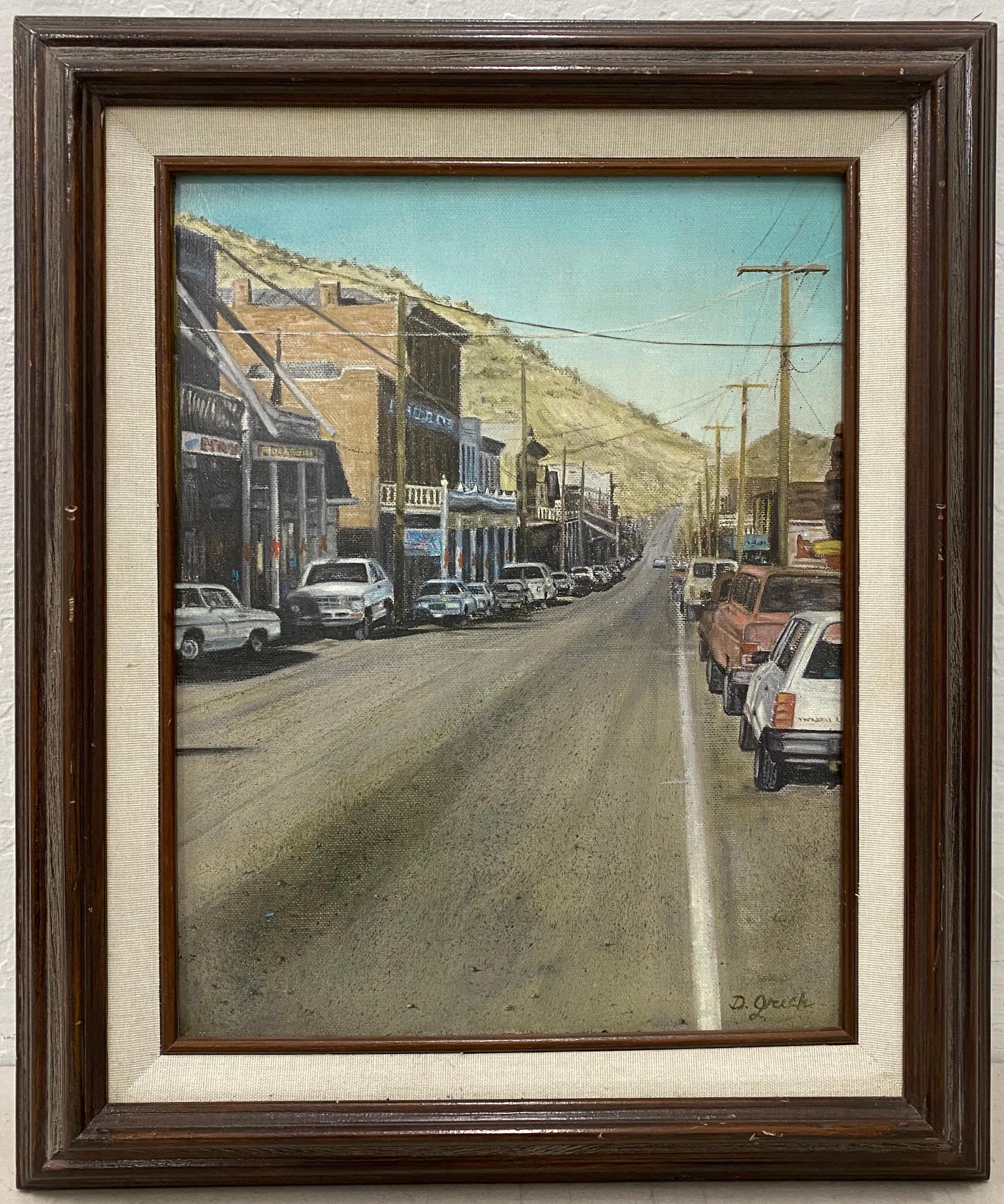 Vintage Oil Painting California Sierra Foothills Town by D. Grech c.1997