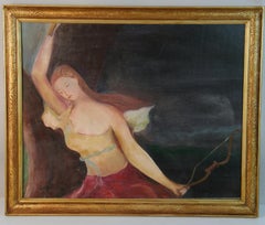 Vintage oil painting Diana The Huntress Goddess of the Hunt