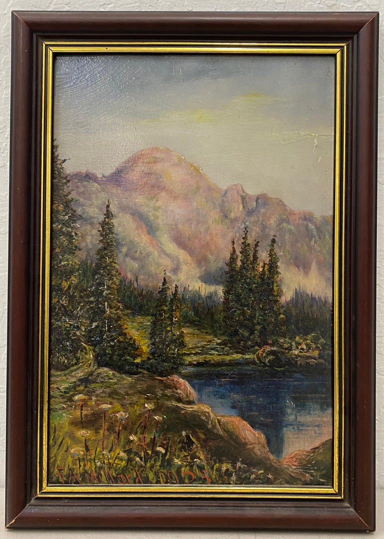 Unknown Landscape Painting - Vintage Oil Painting Luminous Mountain Landscape by F.A. Millard c.1925