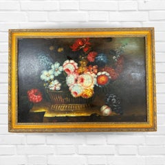 Vintage Oil Painting of Flowers On Wood, Gilded Wood Frame