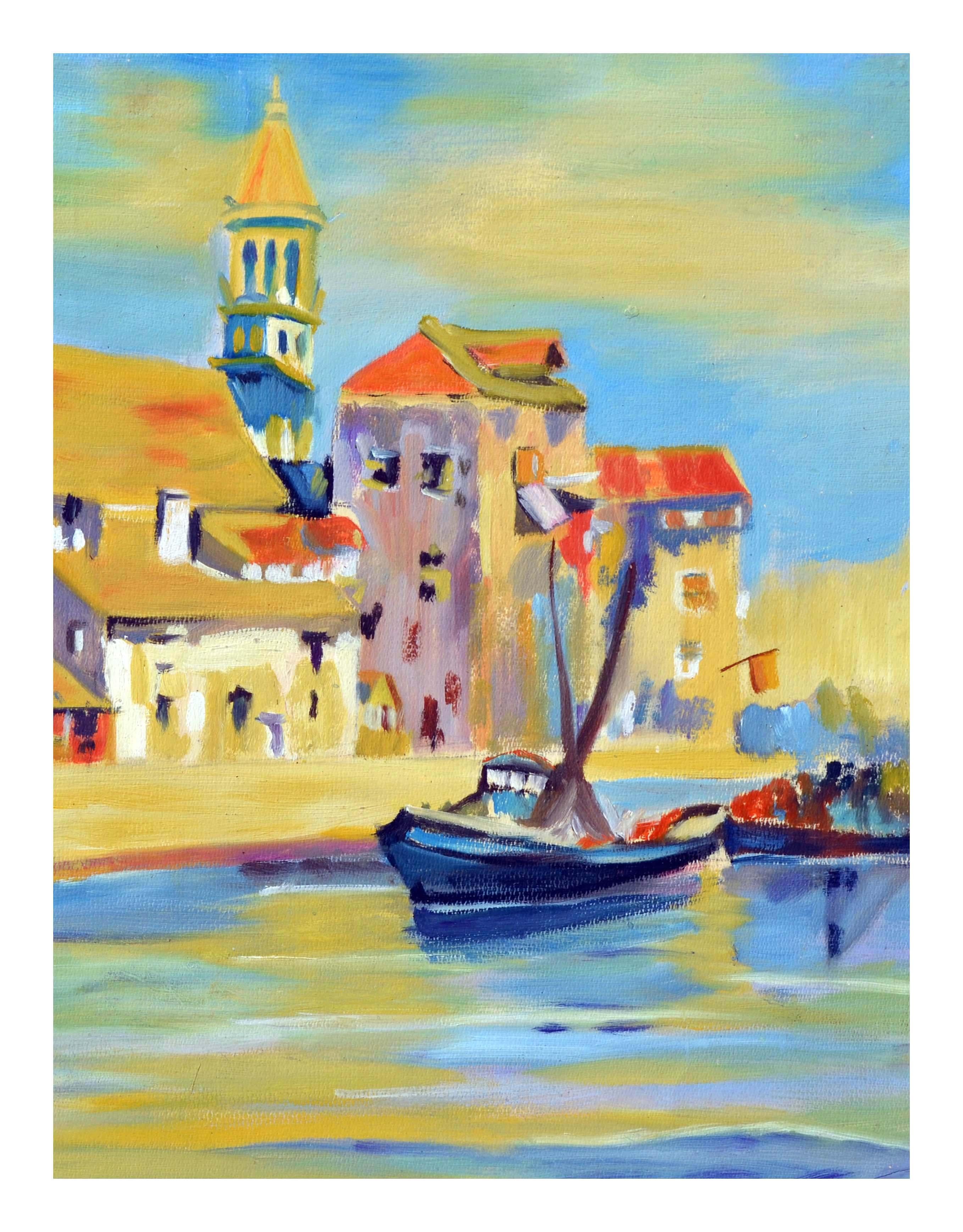 Wondefully vintage oil painting of venetian fishing boat in fauvist style, circa 1970. Unsigned. 
Unframed. 
Image size: 15