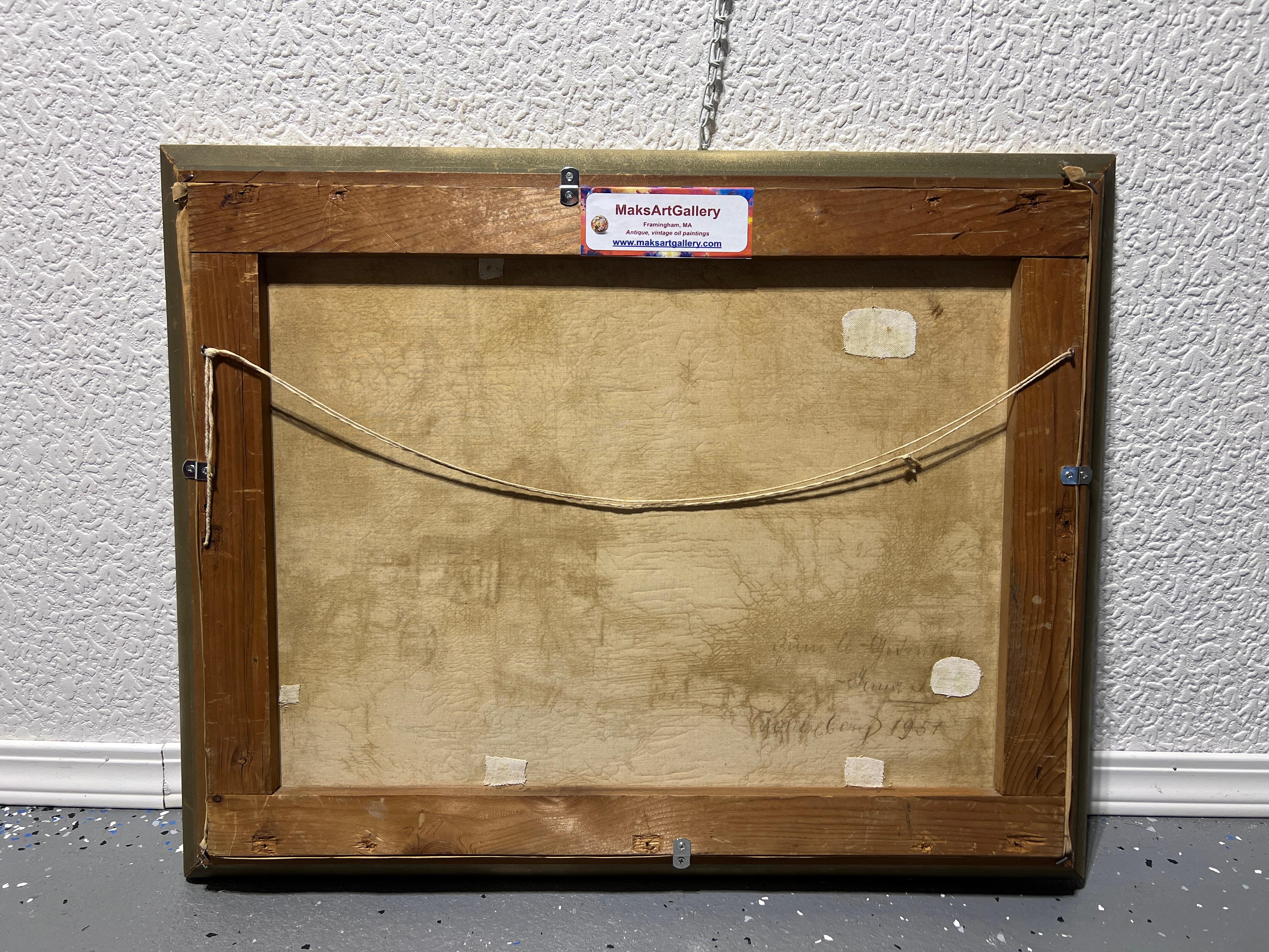 Vintage-Ölgemälde auf Leinwand von Anna, Bauernlandschaft, gerahmt im Angebot 5