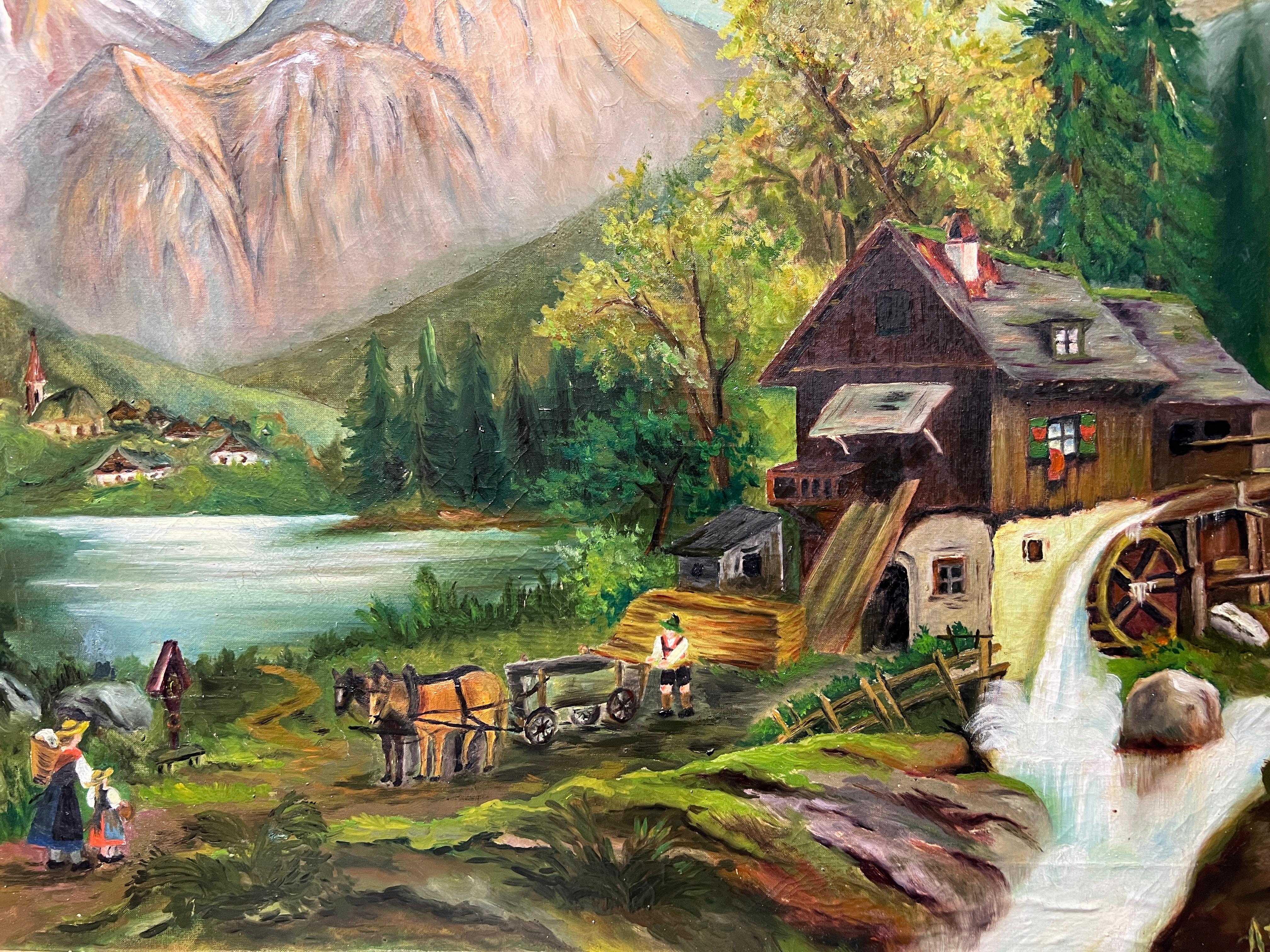 Vintage-Ölgemälde auf Leinwand von Anna, Bauernlandschaft, gerahmt (Impressionismus), Painting, von Unknown