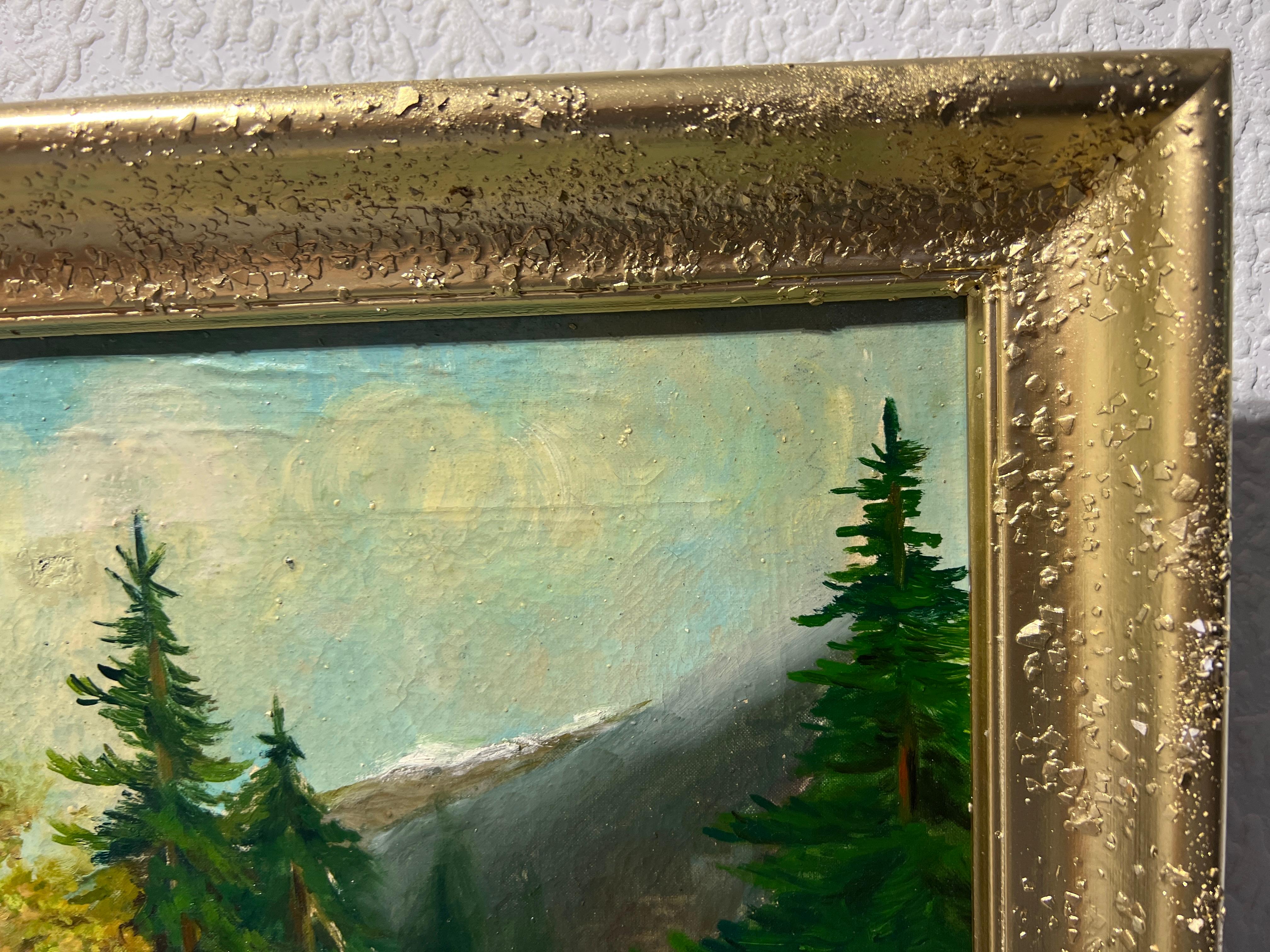 Vintage-Ölgemälde auf Leinwand von Anna, Bauernlandschaft, gerahmt im Angebot 1