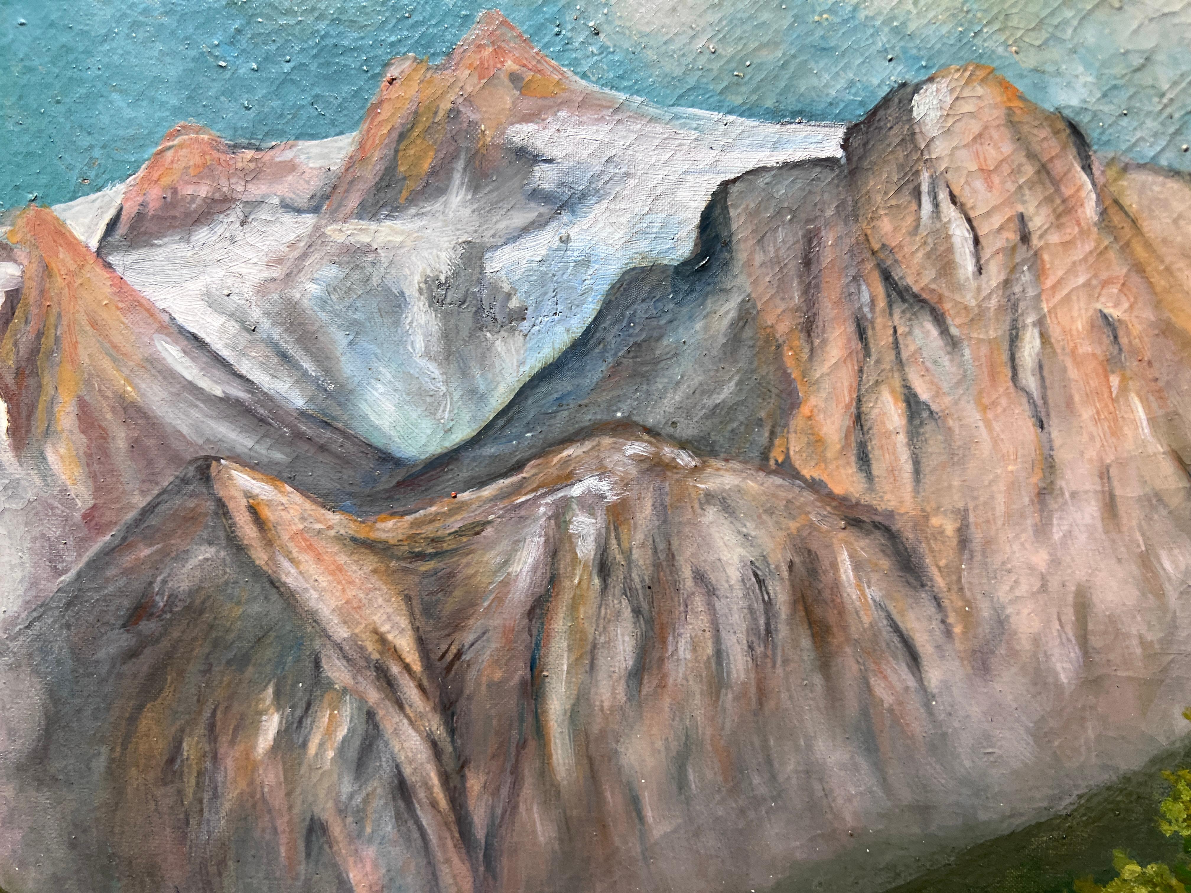 Vintage-Ölgemälde auf Leinwand von Anna, Bauernlandschaft, gerahmt im Angebot 3