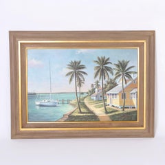 Vintage Oil Painting on Canvas of a Tropical Bayscape