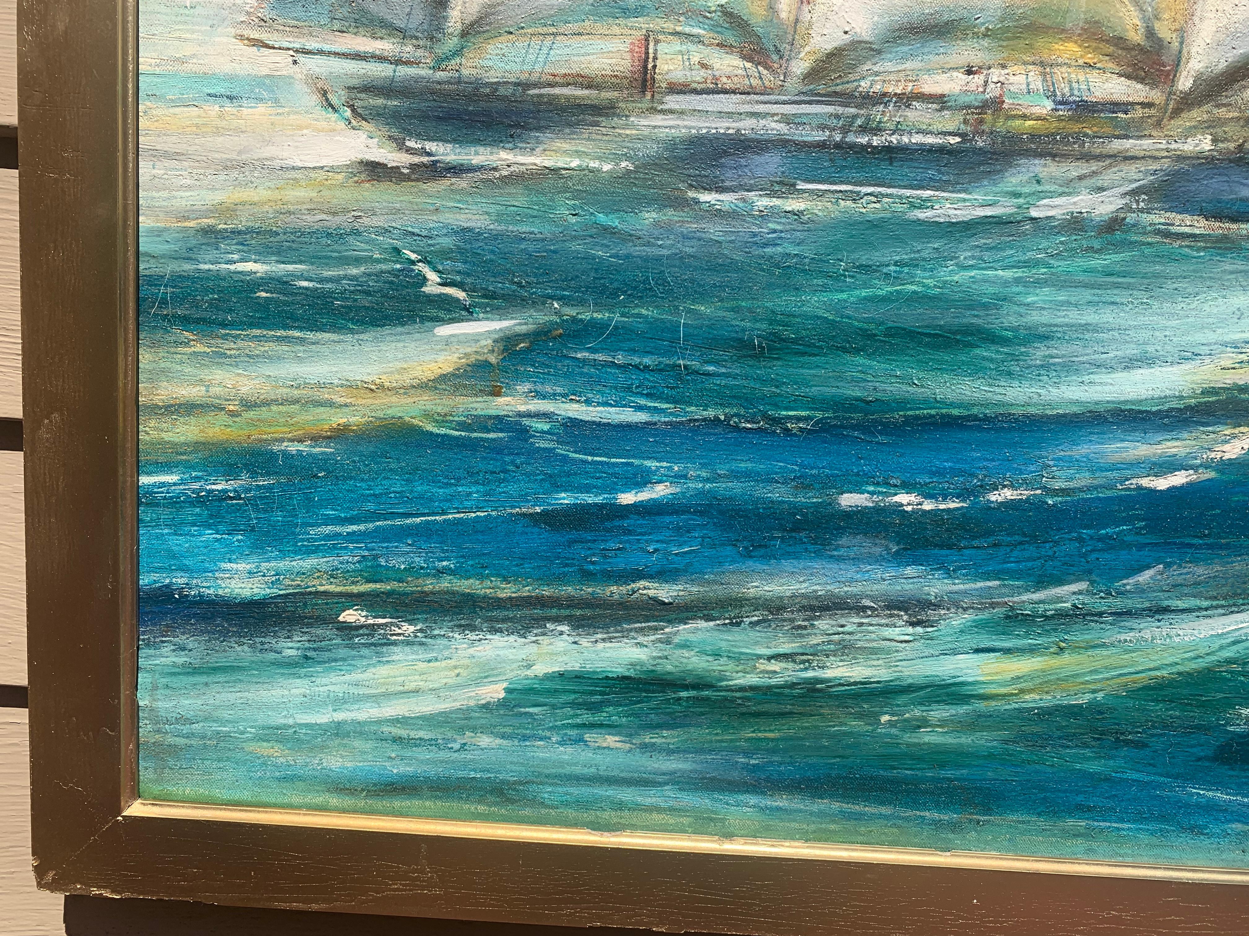 Vintage Óleo sobre lienzo, paisaje marino, Barco de vela, Sin firmar, Enmarcado - Painting Impresionista de Unknown