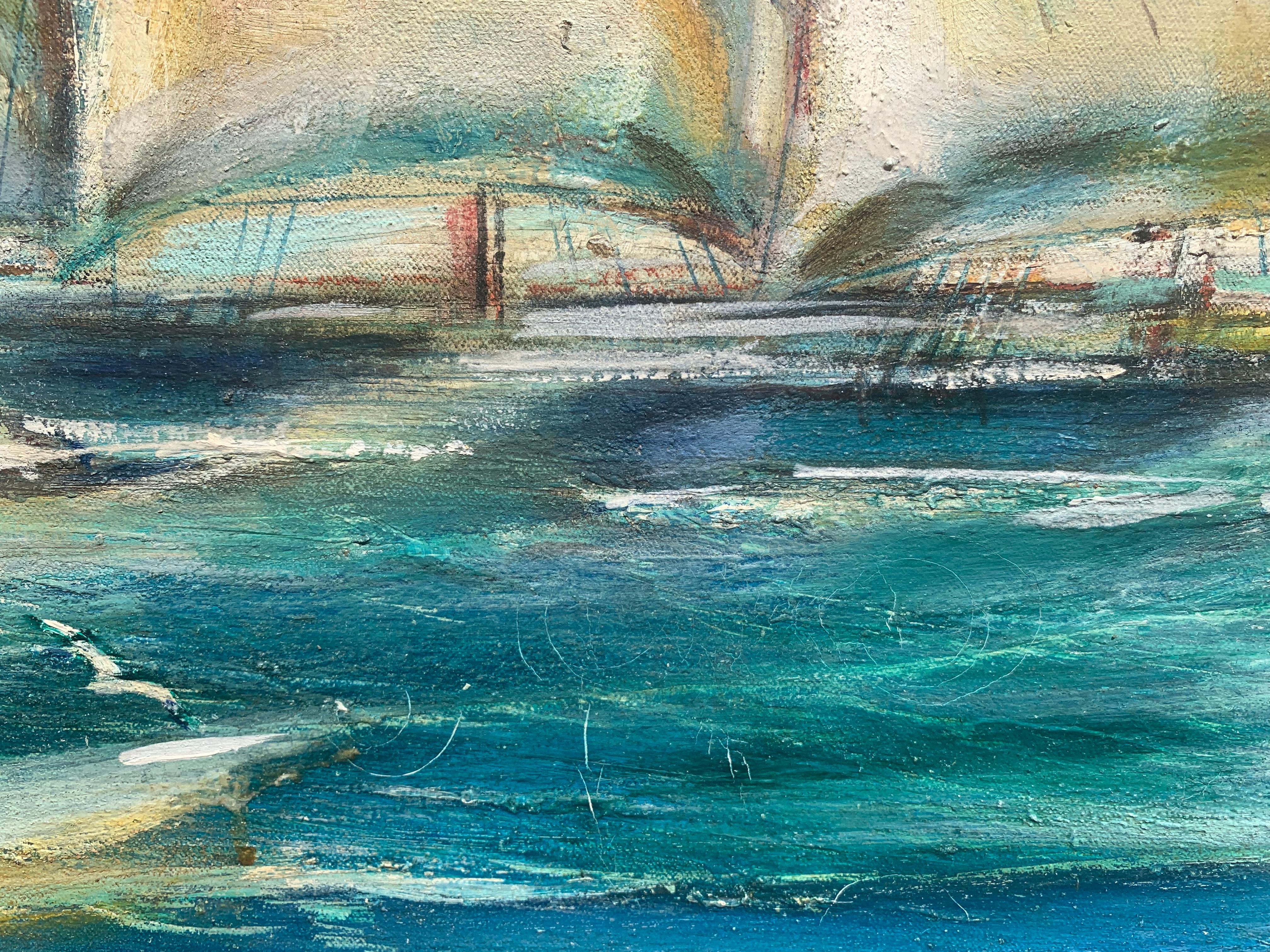 Vintage Óleo sobre lienzo, paisaje marino, Barco de vela, Sin firmar, Enmarcado en venta 2