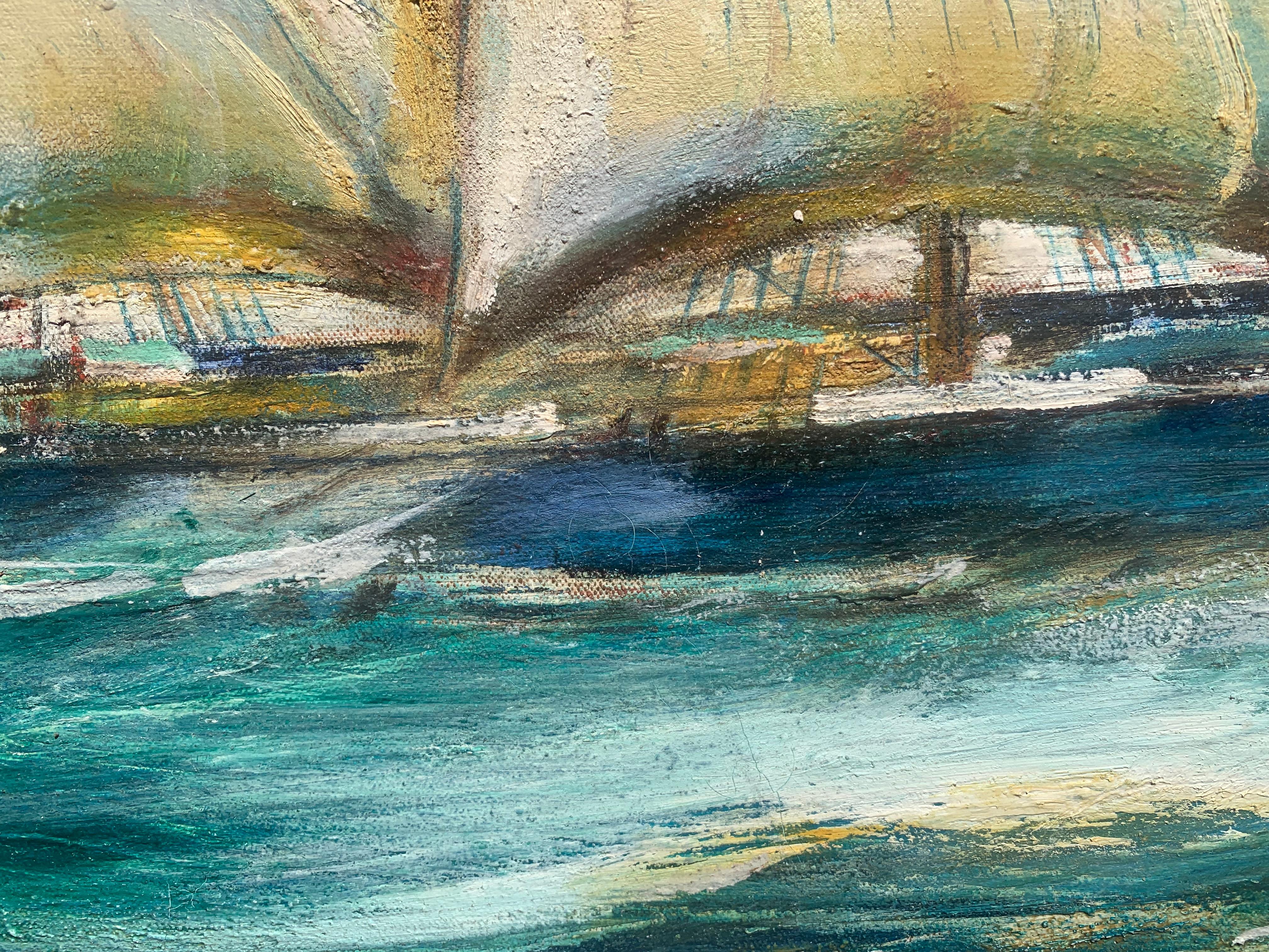 Vintage Óleo sobre lienzo, paisaje marino, Barco de vela, Sin firmar, Enmarcado en venta 3