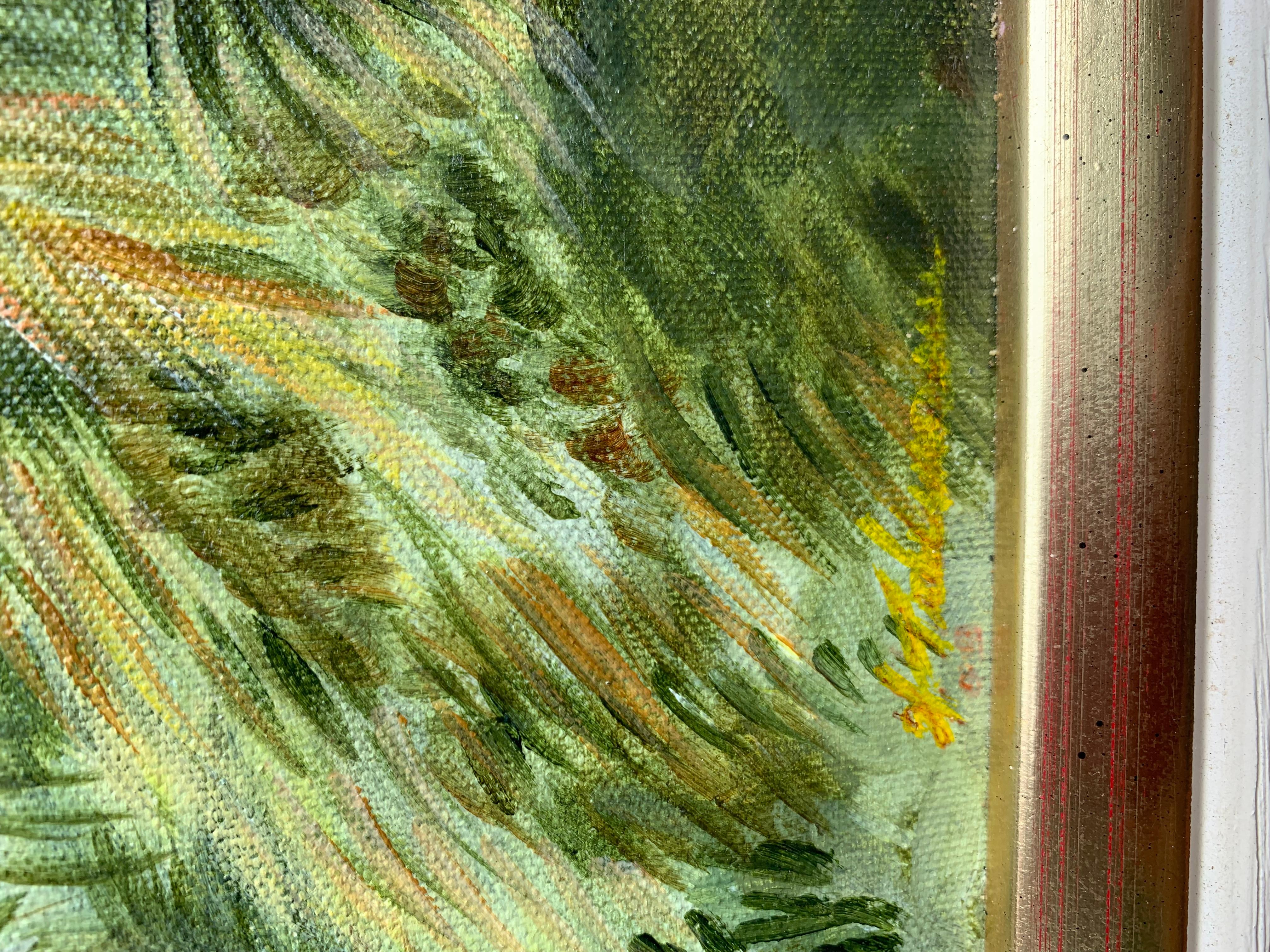 Dipinto a olio su tela d'epoca, Paesaggio tropicale, firmato, datato, incorniciato in vendita 2