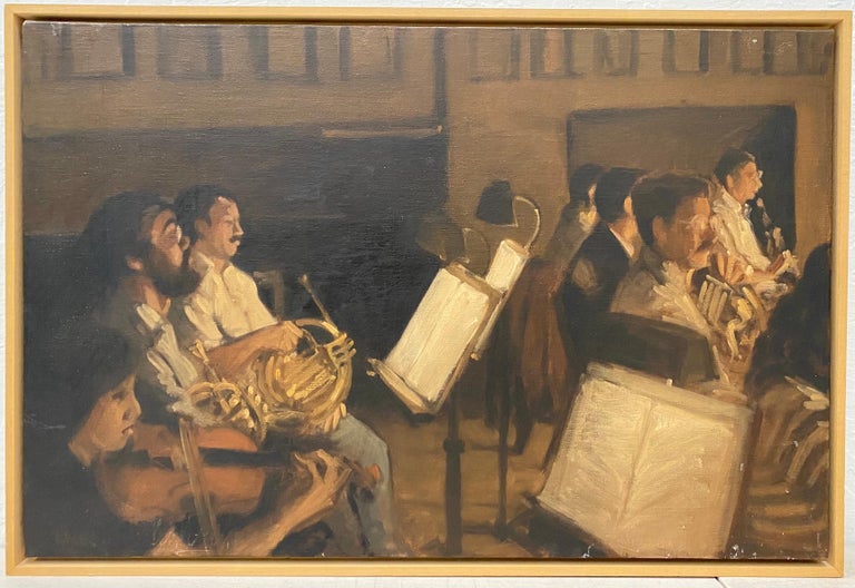 Unknown Interior Painting - Vintage Oil Painting "Strings and Brass" Symphony Oil Painting c.1989