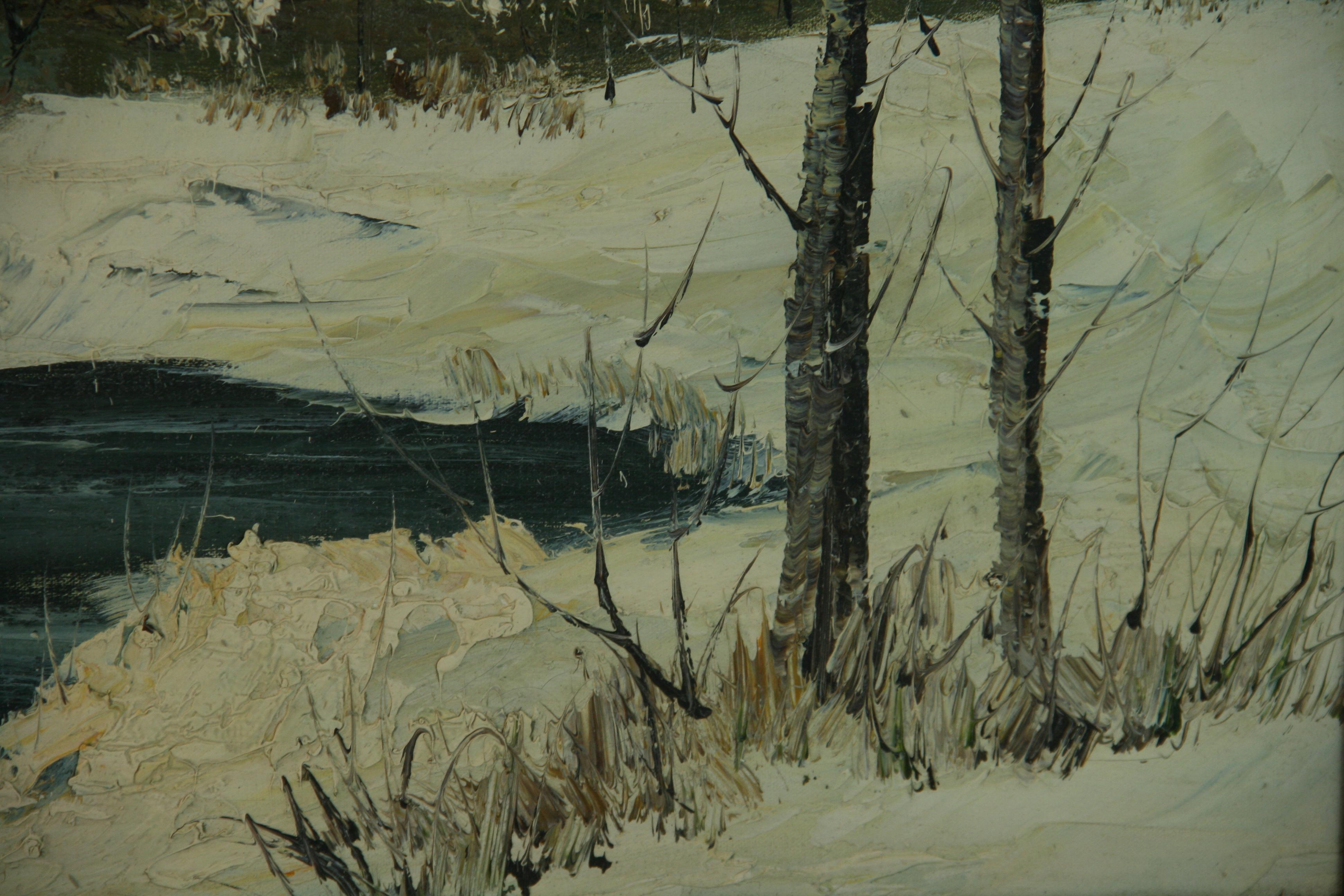 Vintage oil painting The  Grist Mill Winter Landscape For Sale 2