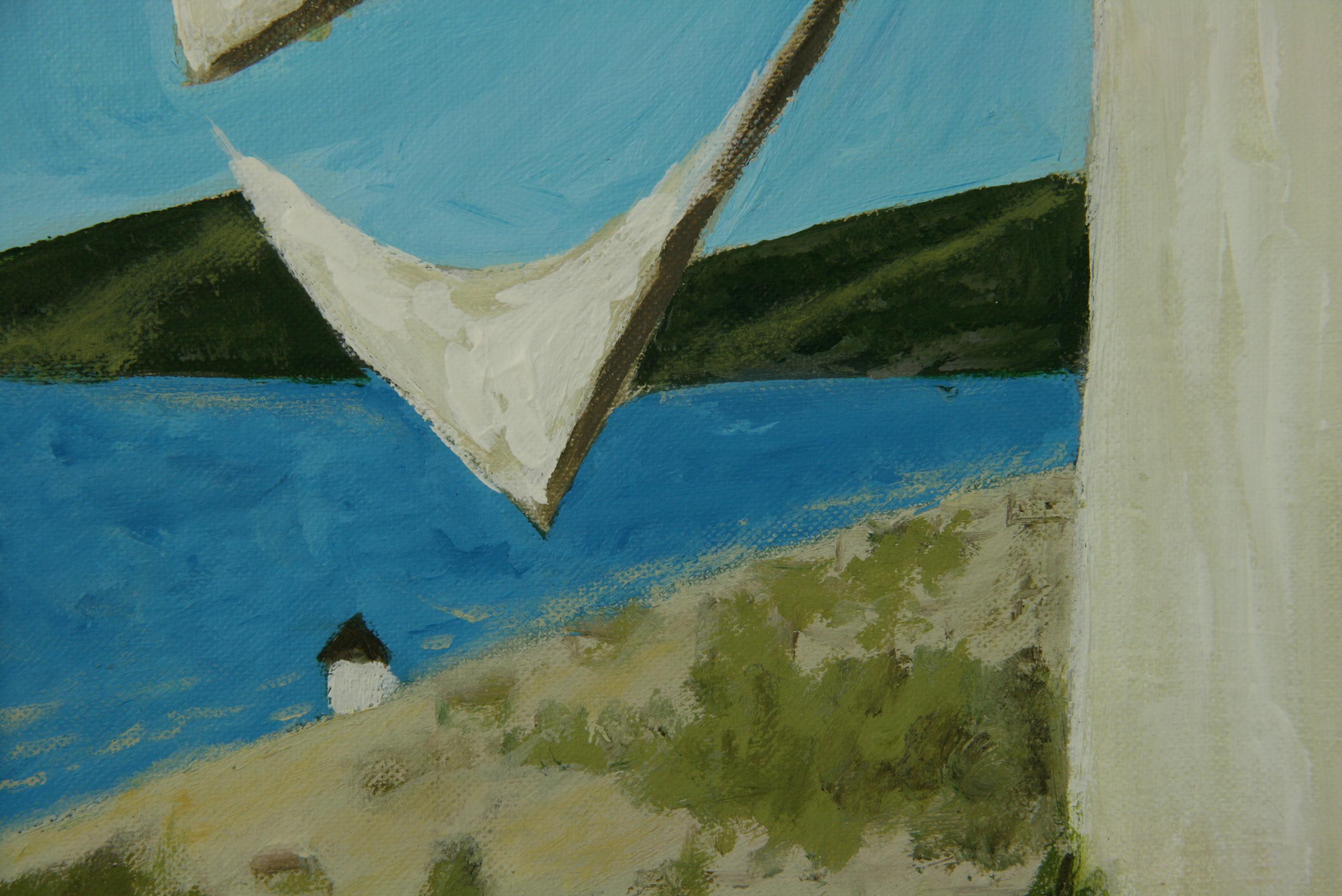 Vintage Oil Painting Windmill on Mykonos Landscape  1964 For Sale 5