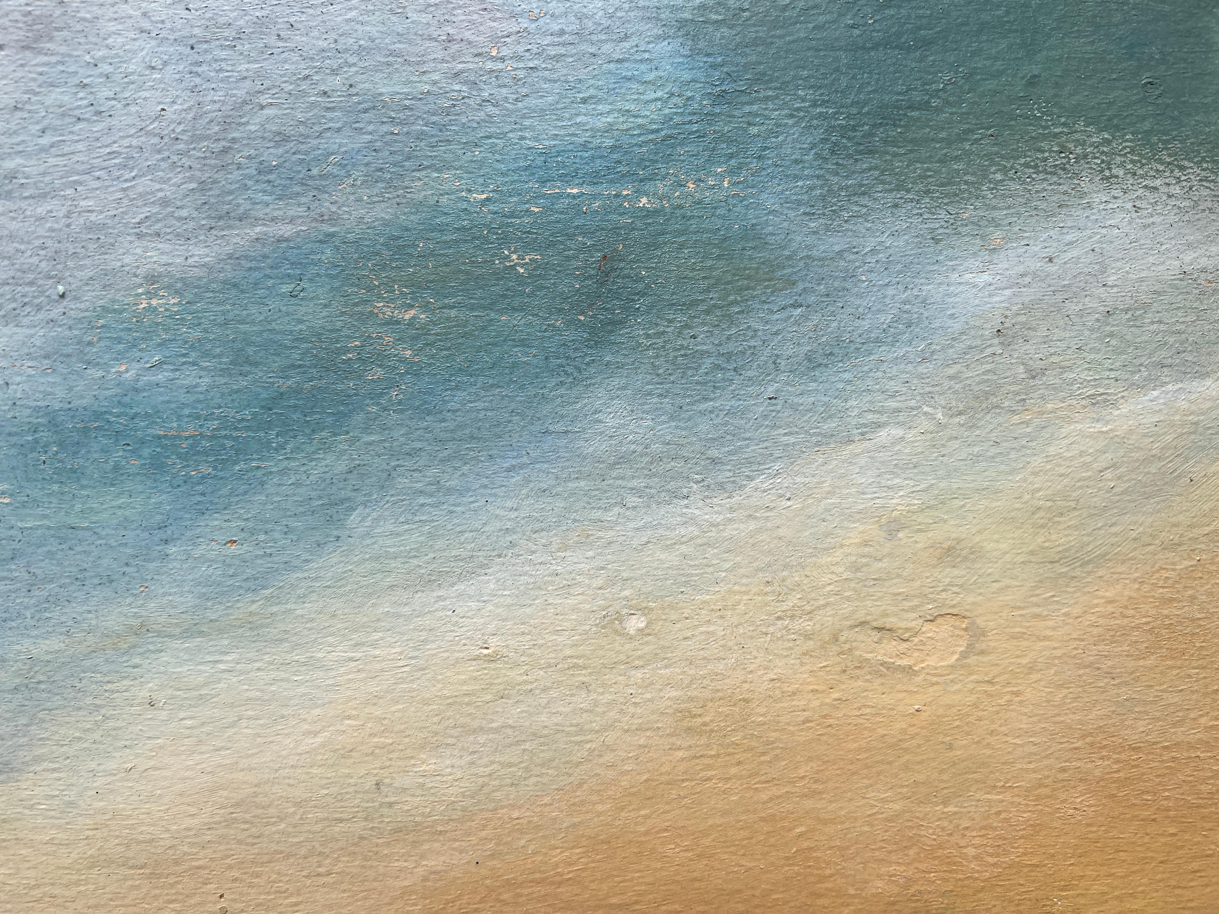 Peinture originale vintage à l'huile sur panneau, paysage côtier au coucher du soleil, Signée 4