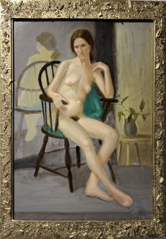 Vintage original oil painting on board, Female Portrait, Hand-made frame