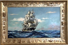 Vintage Original Oil Painting on Board, Seascape, Signed, Gold Frame