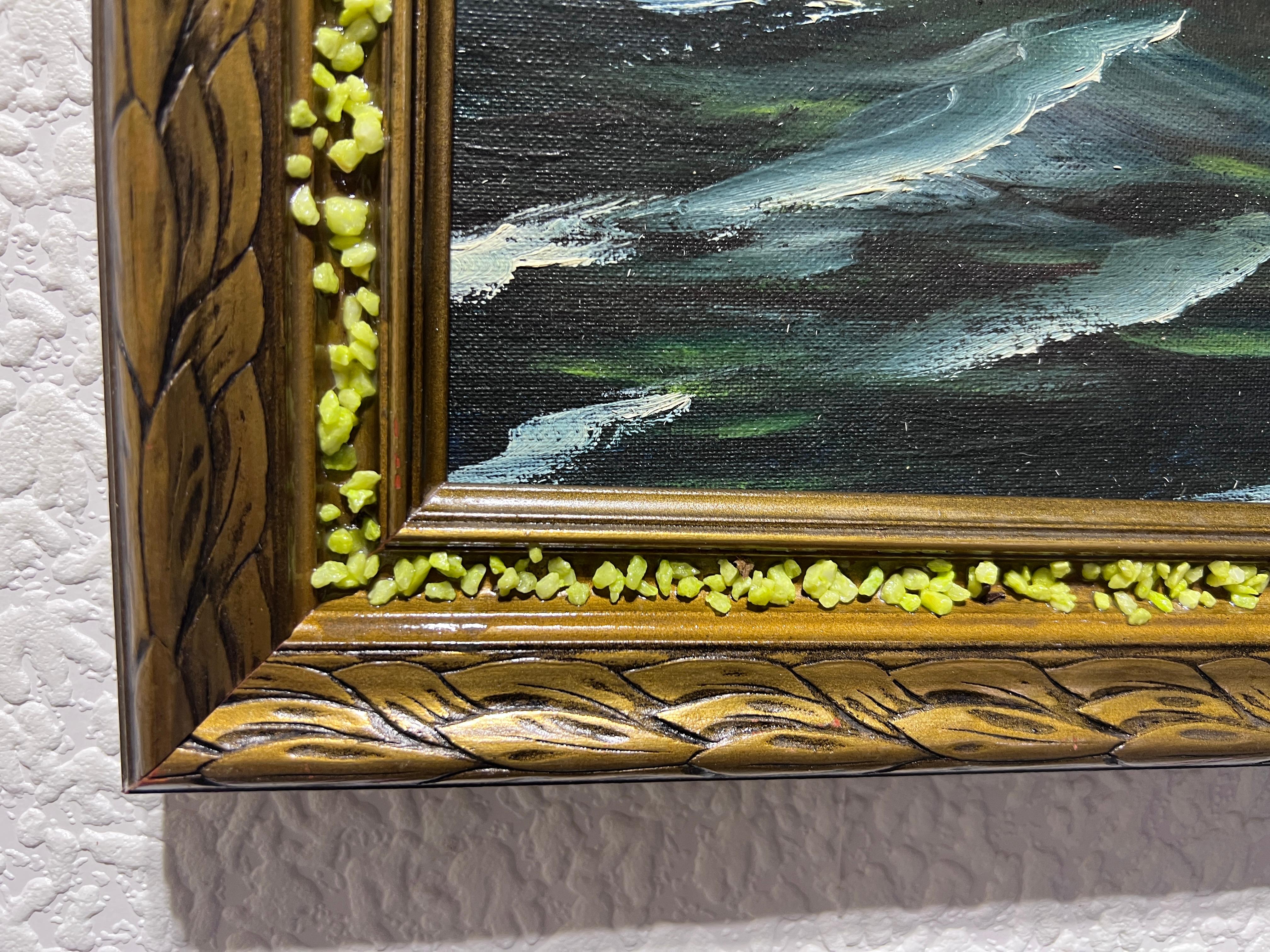 Vintage Original Óleo sobre lienzo Paisaje marino, Barco de vela en el océano - Landscape Painting Negro de Unknown