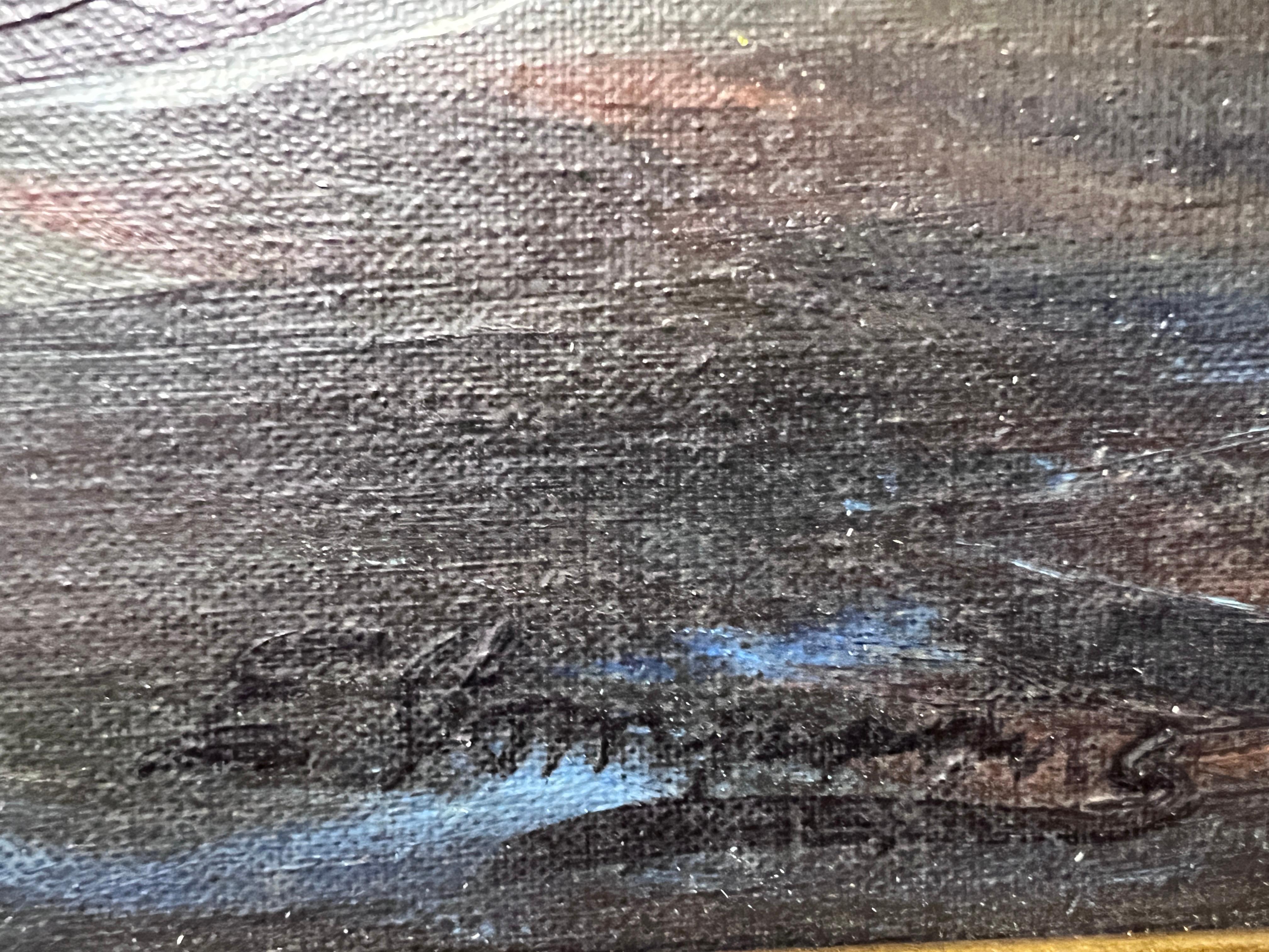 Vintage Original Óleo sobre lienzo Paisaje marino, Barco de vela en el océano 3