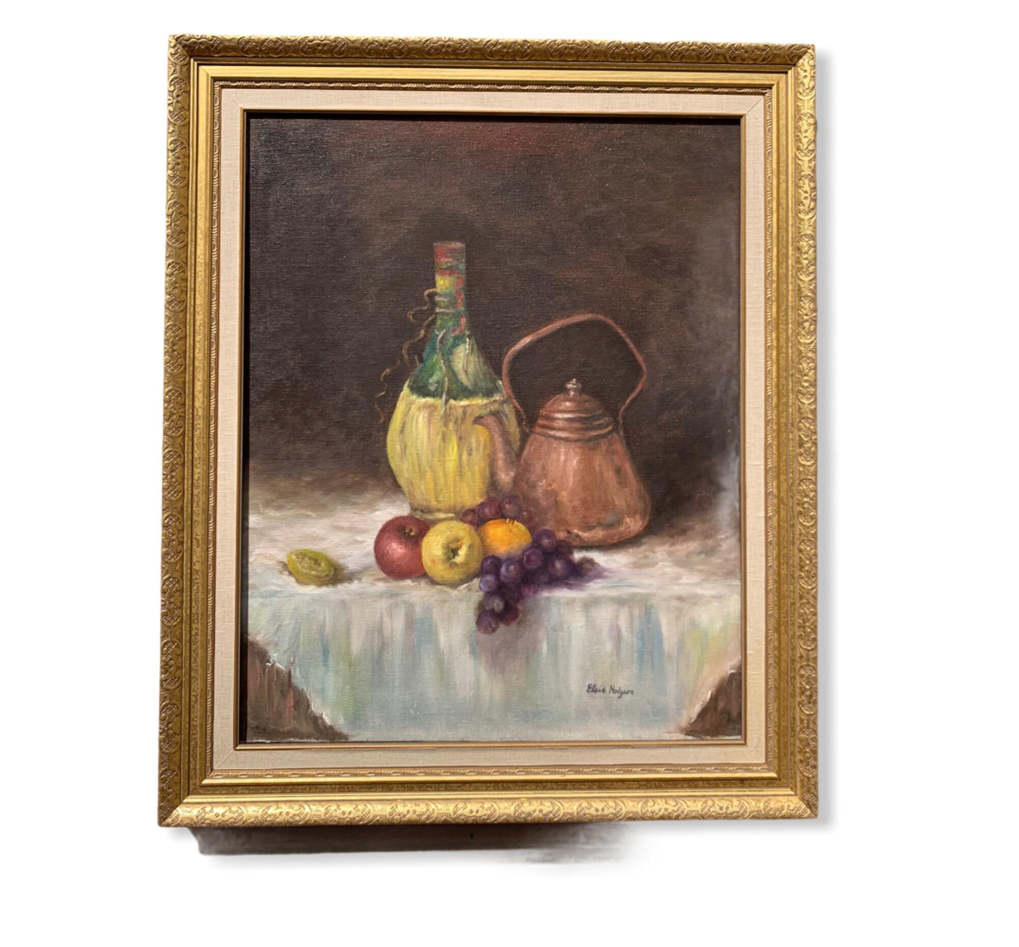 Originales Vintage-Stillleben, Ölgemälde auf Leinwand, gerahmt, signiert – Painting von Unknown