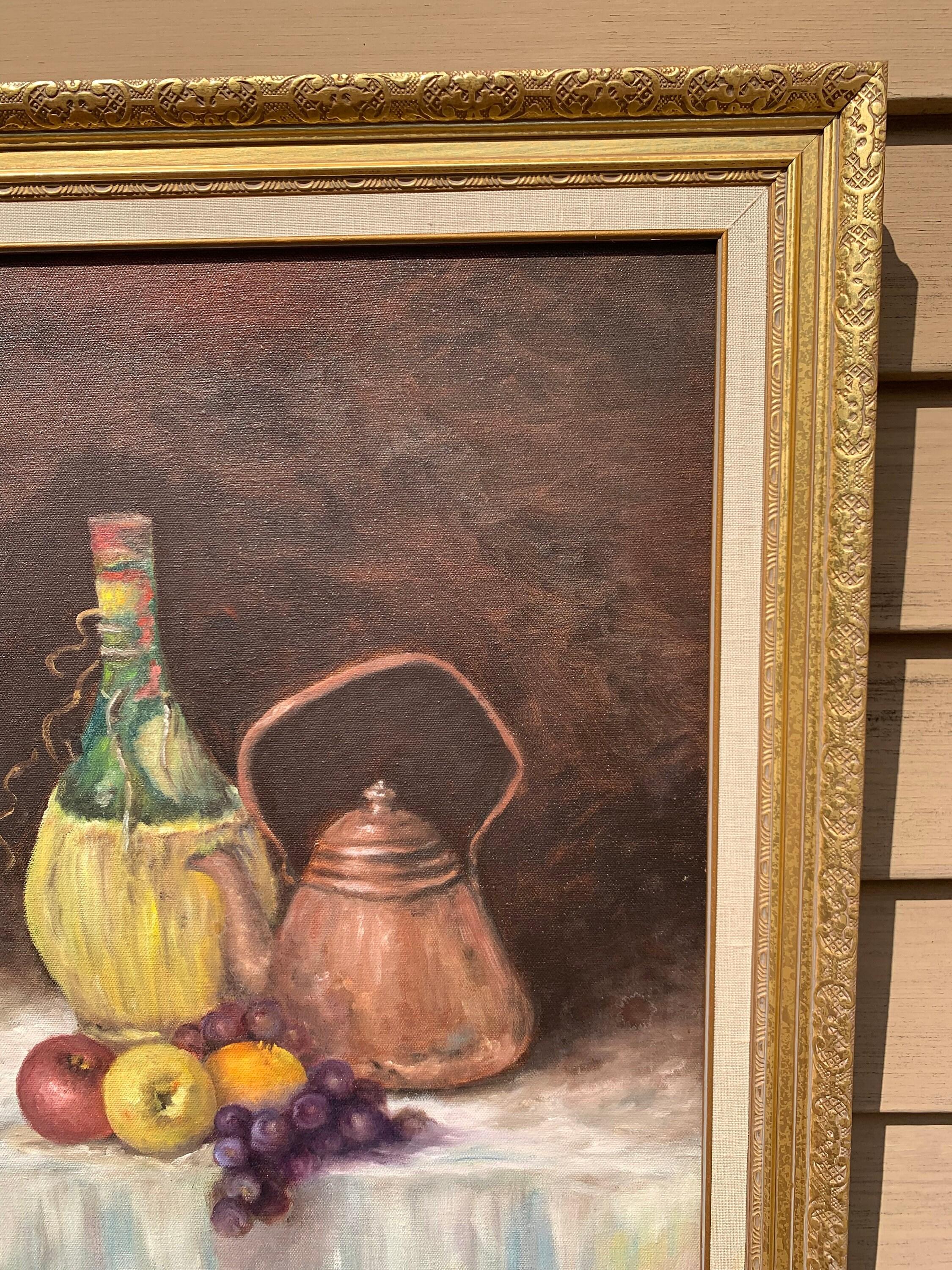 Originales Vintage-Stillleben, Ölgemälde auf Leinwand, gerahmt, signiert im Angebot 1