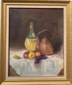 Cuadro al óleo original vintage sobre lienzo Naturaleza muerta, enmarcado, firmado
