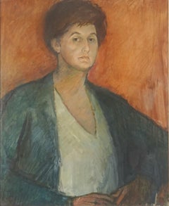 Vintage Original Retrato al óleo de mujer "Te veo"