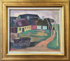 Vintage Original Swedish Framed Landscape Oil Painting - Village in Colour