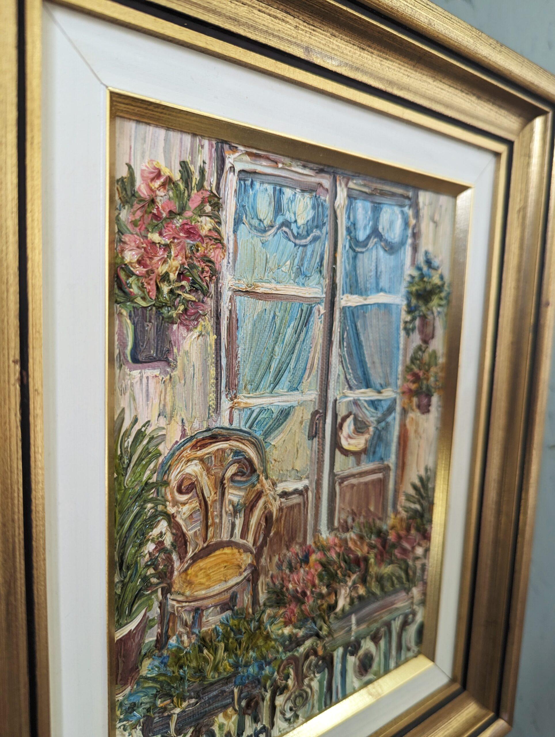 Vintage Original Swedish Framed Still Life Oil Painting - Balcony Garden For Sale 8